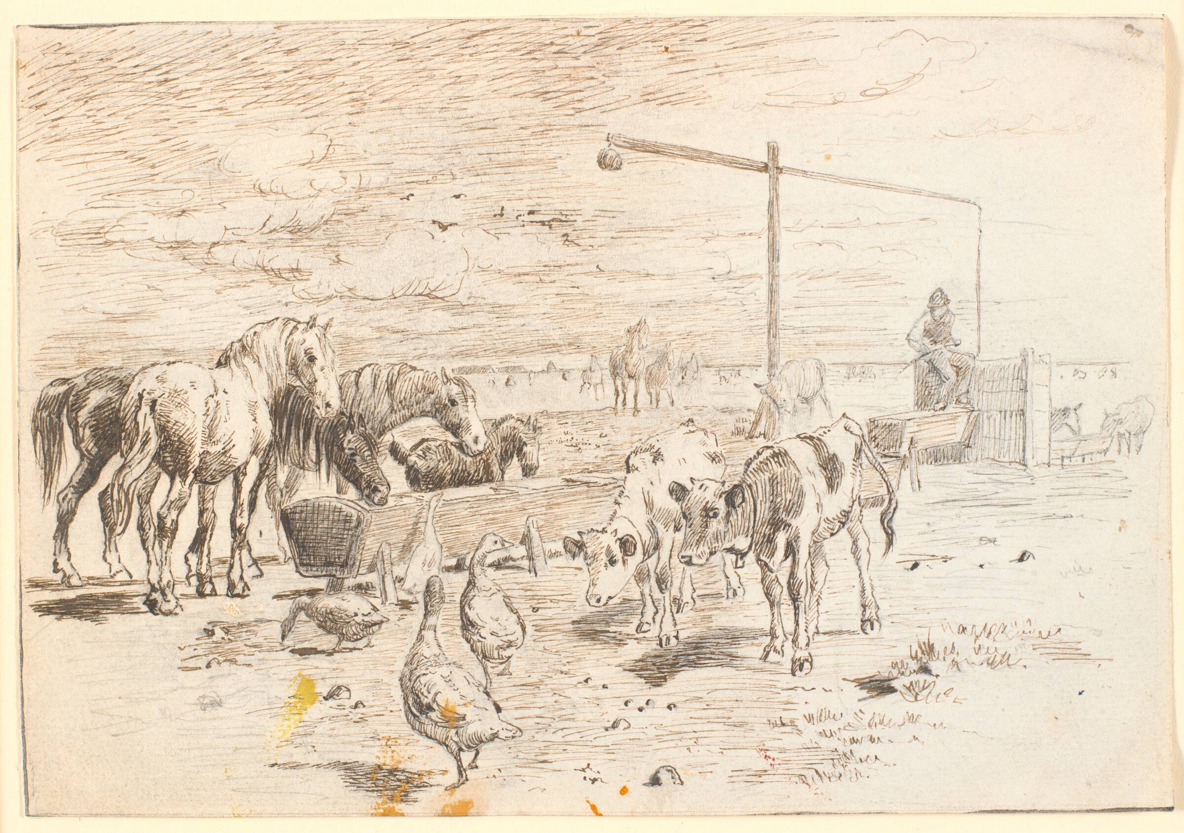 Heste, kalve og gæs ved Hollænderbrønden på Saltholm, Theodor Philipsen, 1880