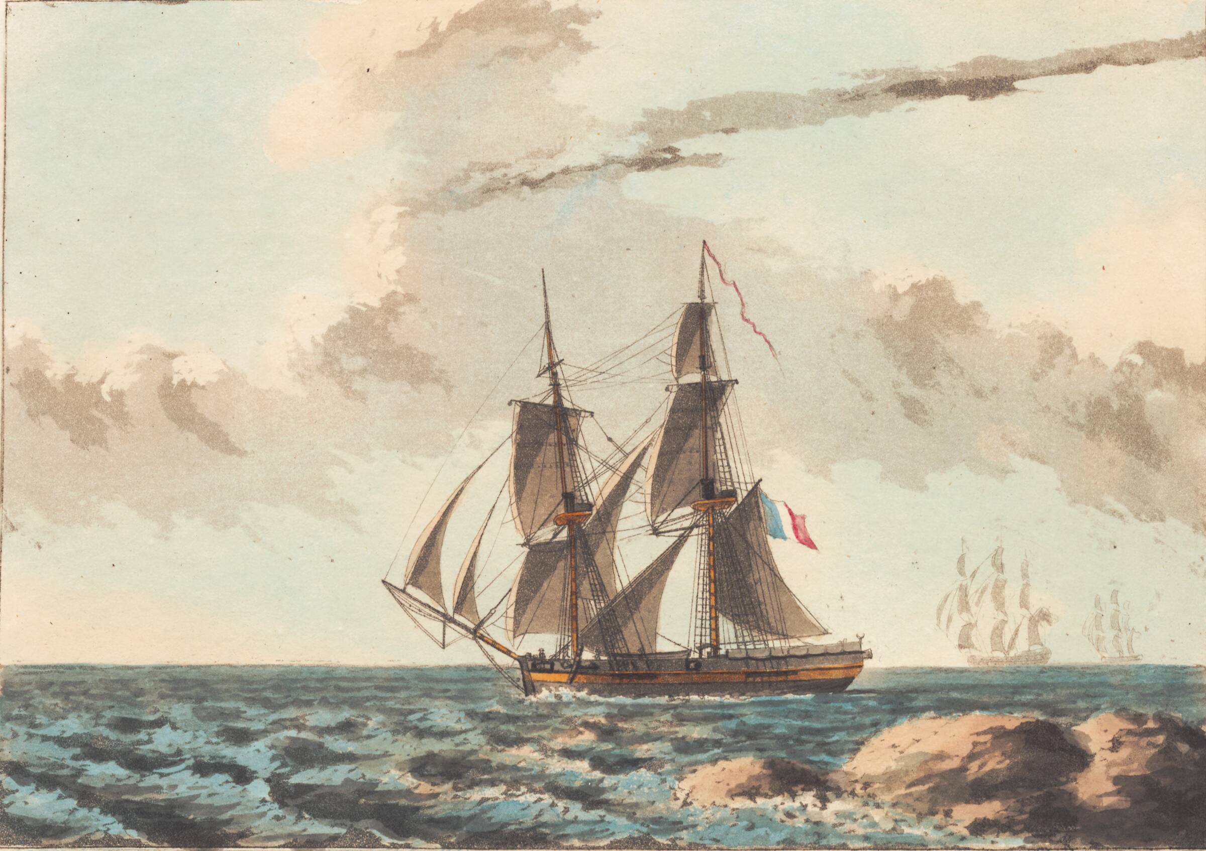 En fransk canon brig krydsende tæt under vandet, Niels Truslew, 1805