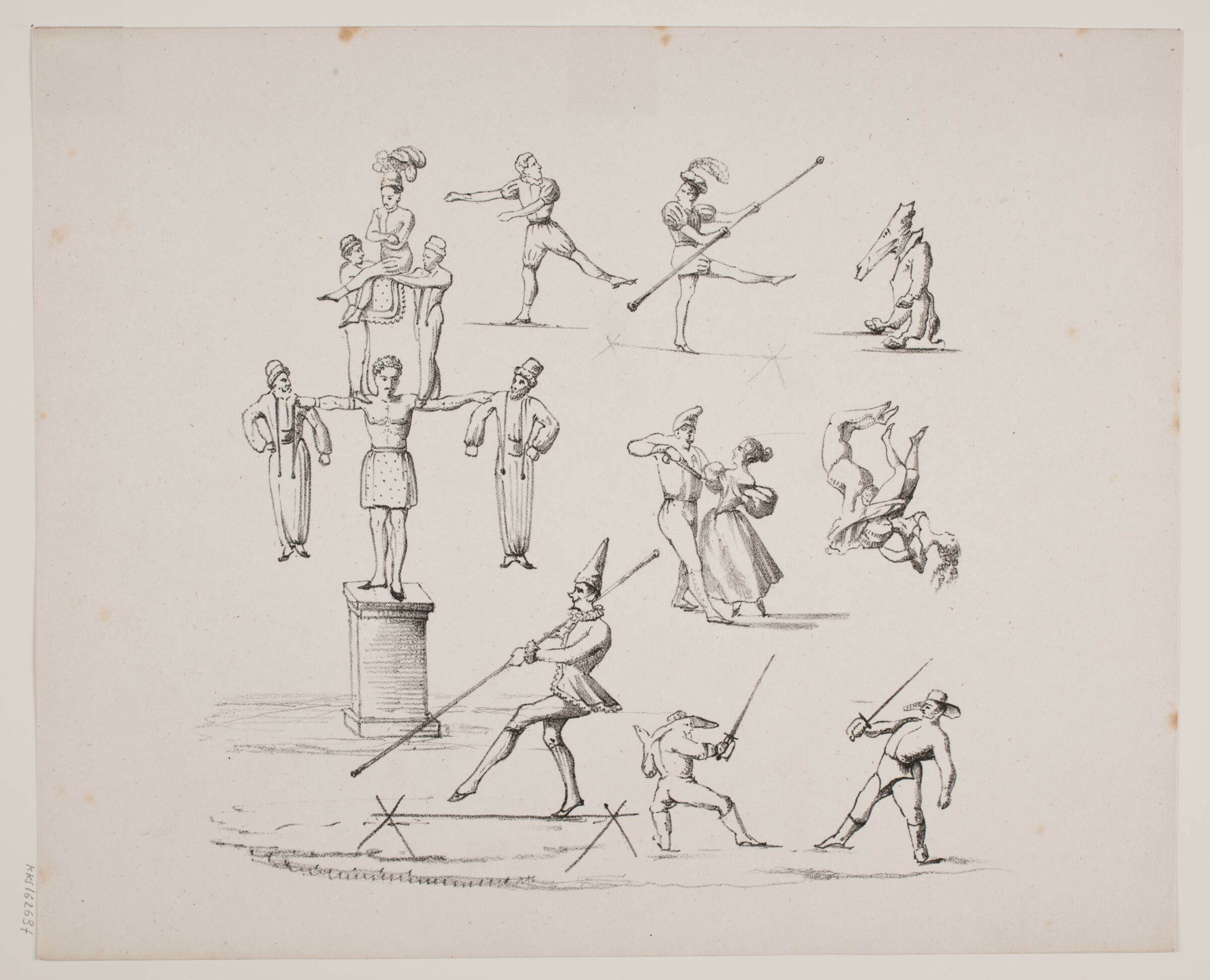 Prøveblad med akrobater, N.B. Krossing, 1795-1854