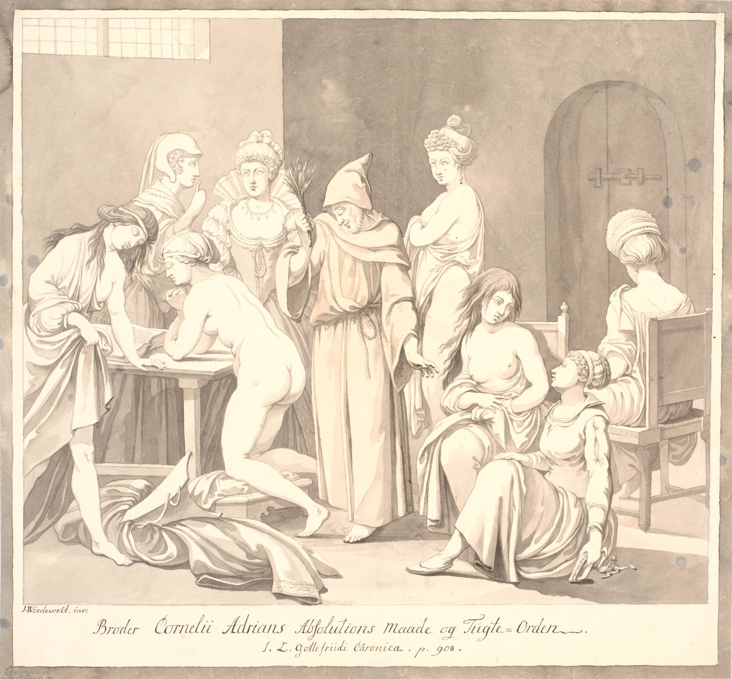 "Broder Cornelii Adrians Absolutions Maade og Tugte=Orden./ J.L. Gottefriidi Chronica. p. 908.", Johannes Wiedewelt, 1731-1802