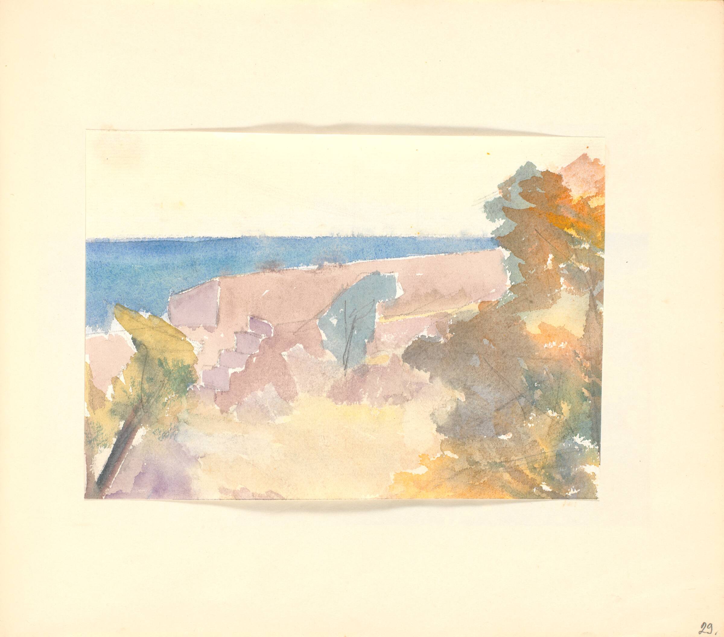 Bastion med trappe, i forgrunden bevoksning, Johannes Frederiksen, 1944