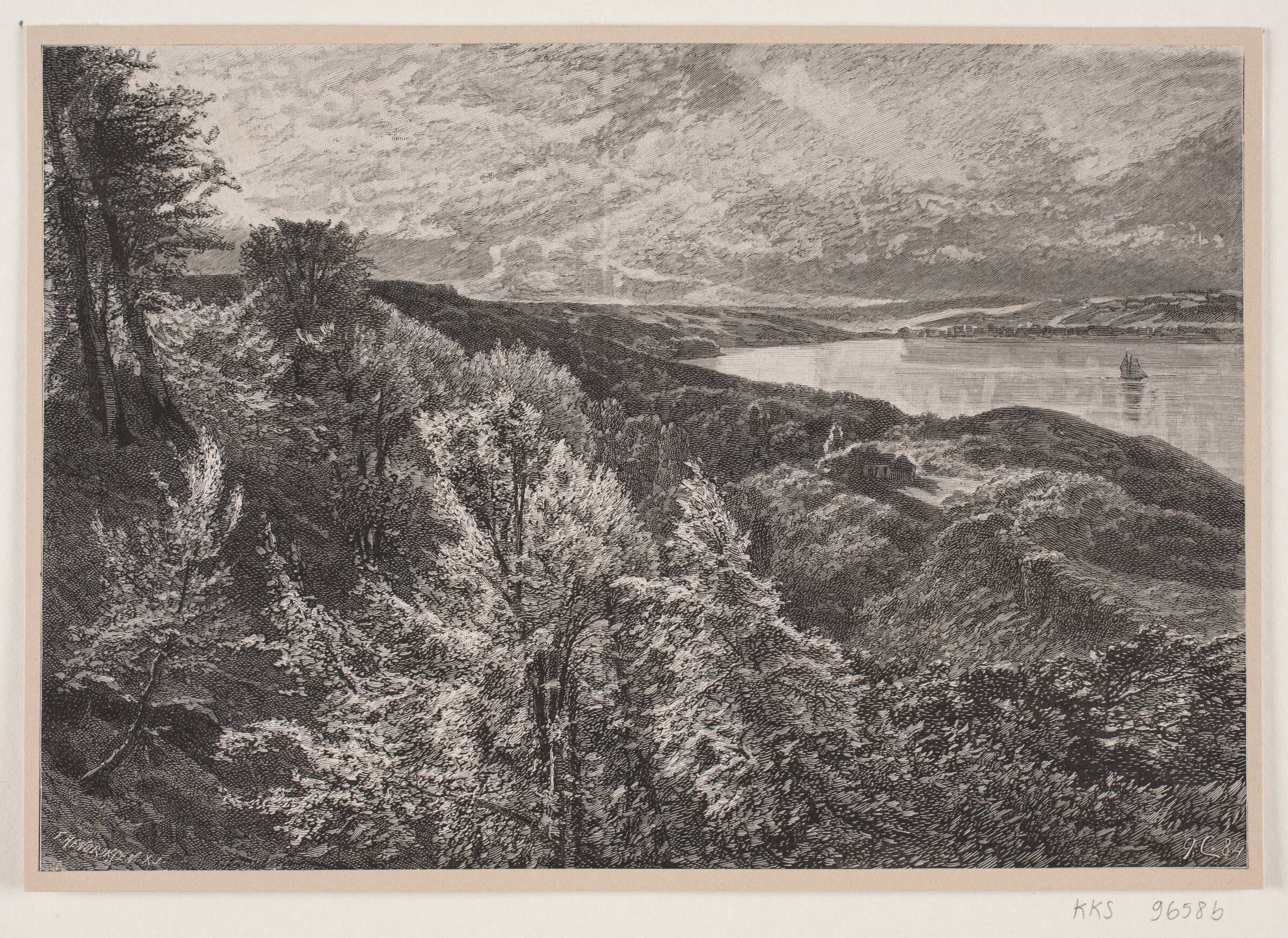Udsigt fra Munkebjerg over Vejle fjord, J. Hildebrand, 1884