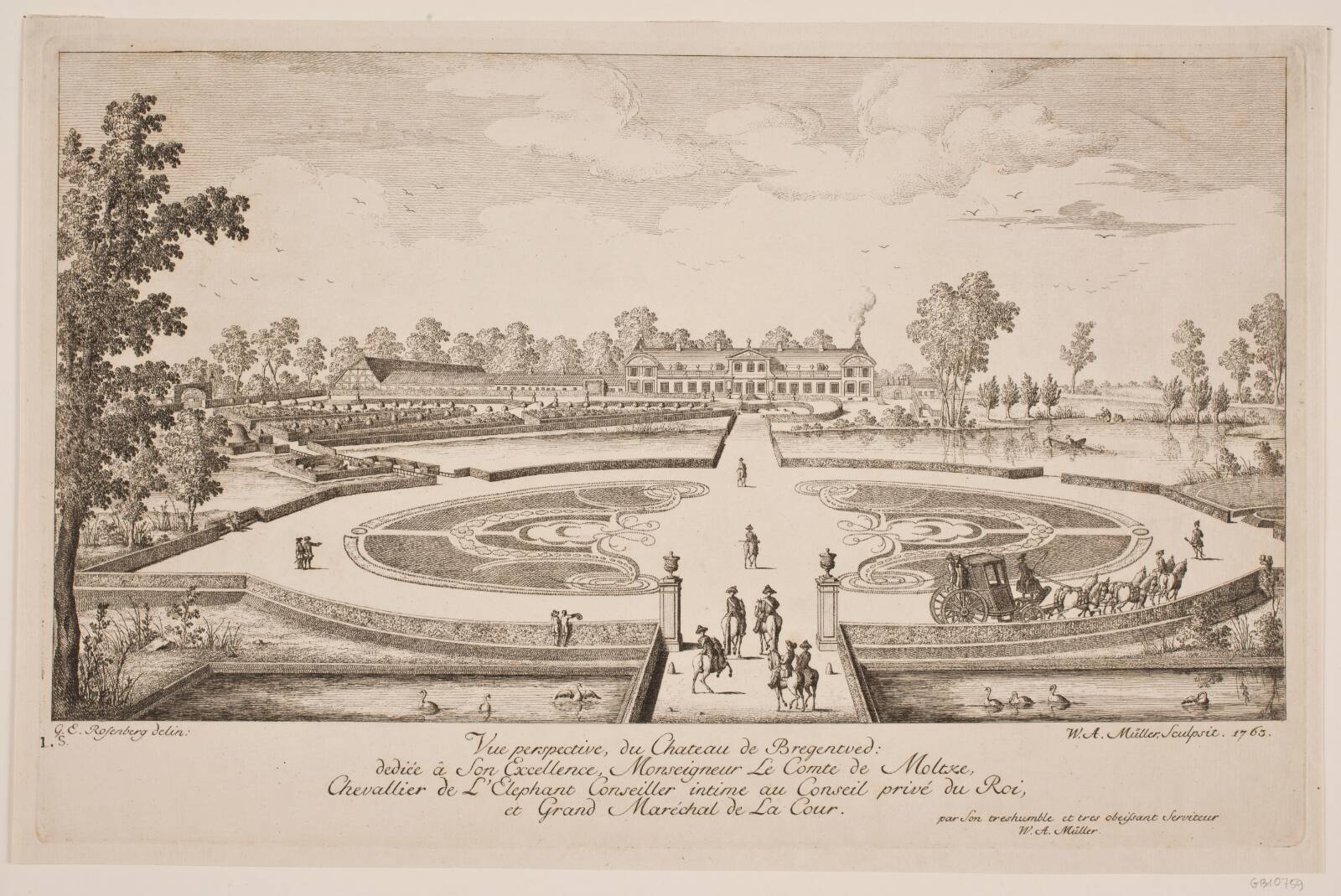 Vue perspective du Chateau de Bregentved, W.A. Müller, 1763