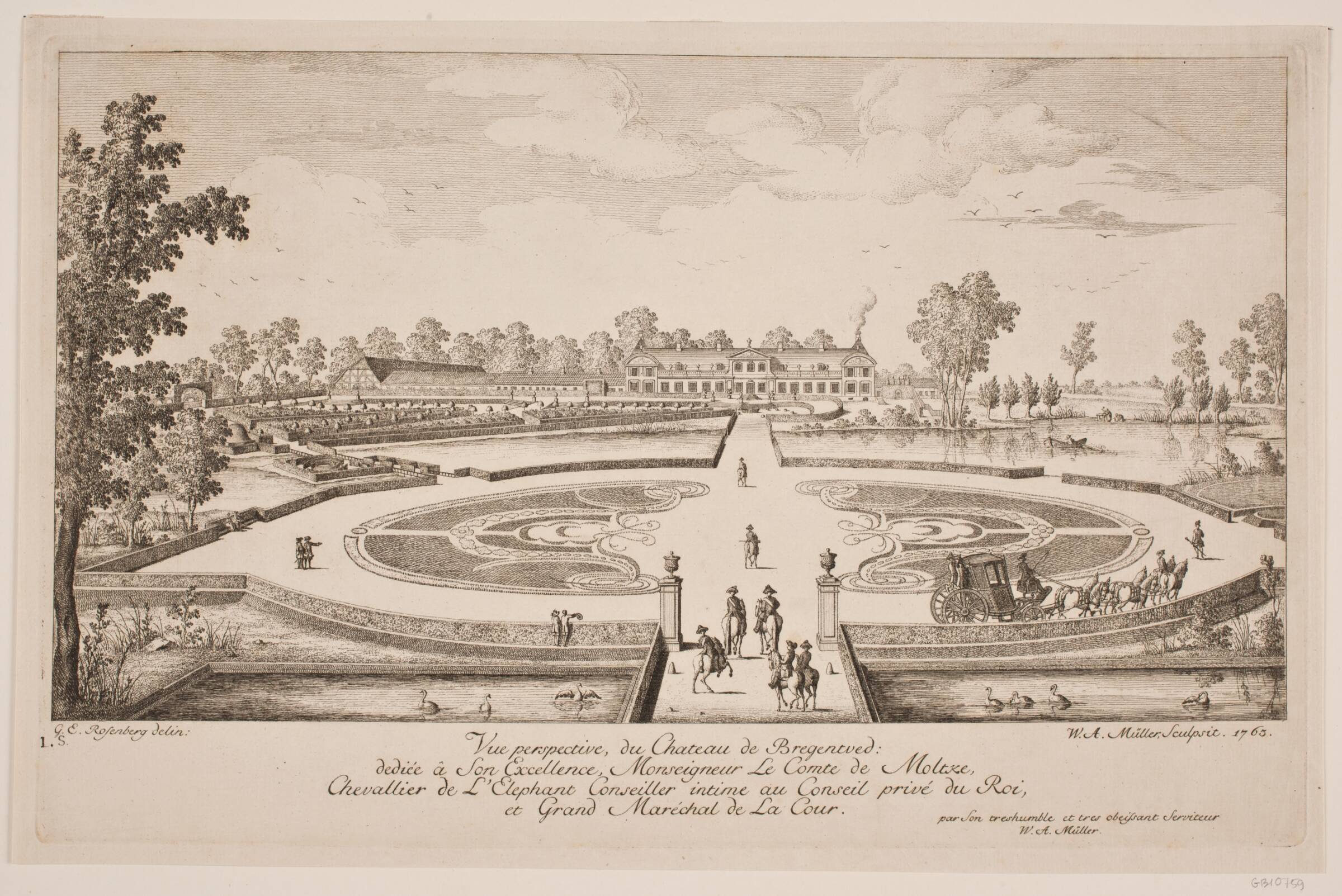 Vue perspective du Chateau de Bregentved, W.A. Müller, 1763