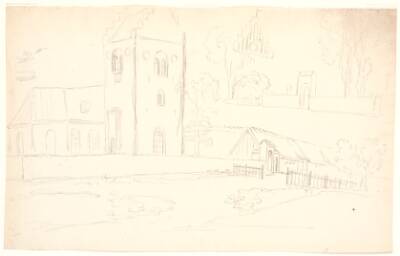 Kirke og gård samt kirkegårdsmur og port. Gentofte kirke?