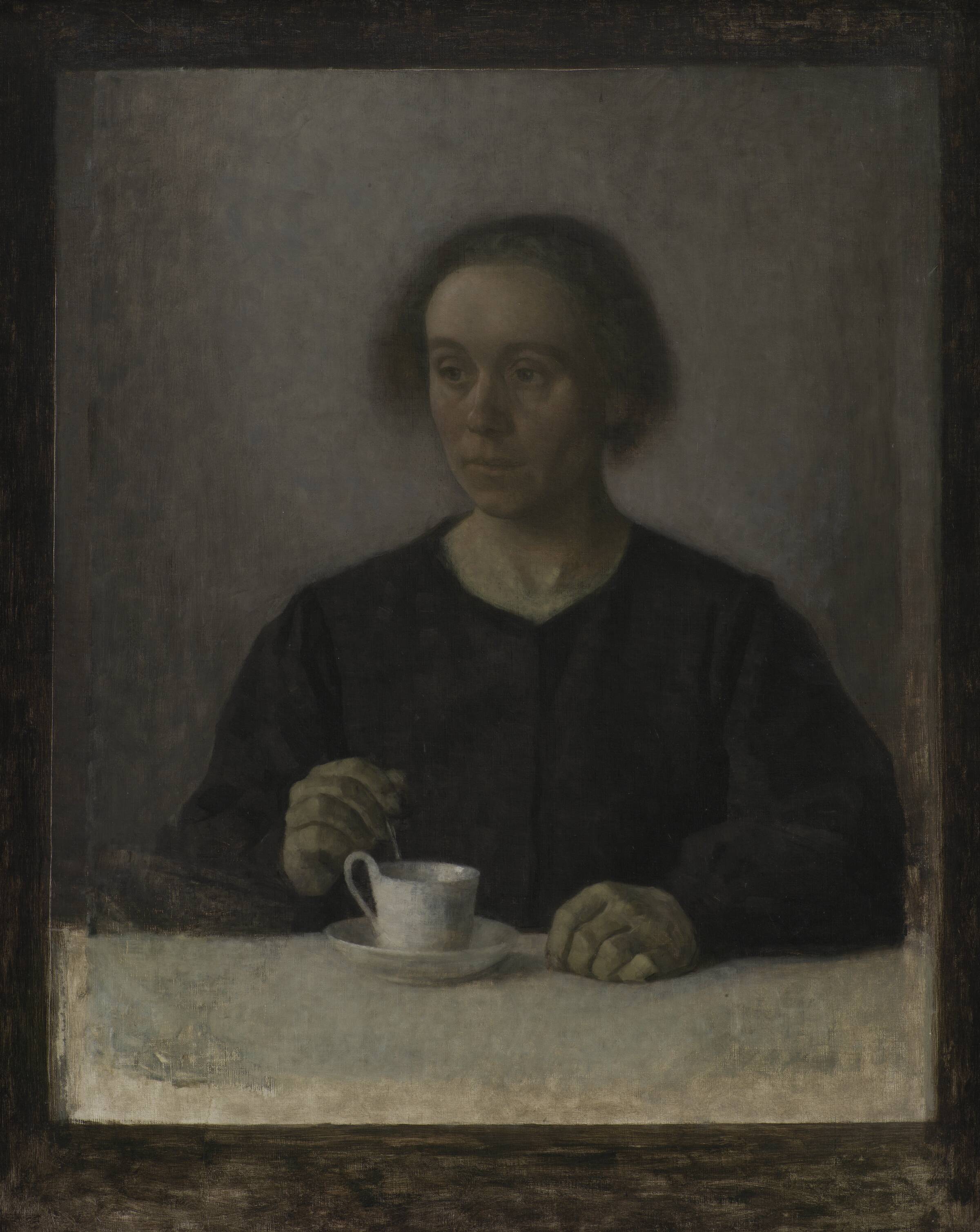 Kunstnerens hustru Ida Hammershøi med en tekop, Vilhelm Hammershøi, 1907