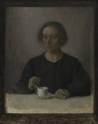 Kunstnerens hustru Ida Hammershøi med en tekop