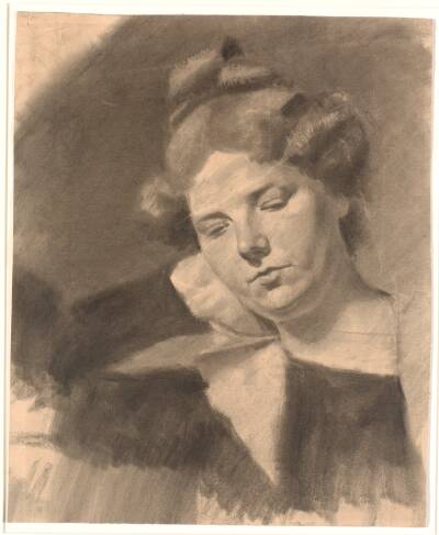 Portræt af Kathrine (Ketty) Mathilde Antonia Nielsen, f. Rask. (f. 1878, g.m. billedhuggeren Kai Nielsen i dennes første ægteskab.)