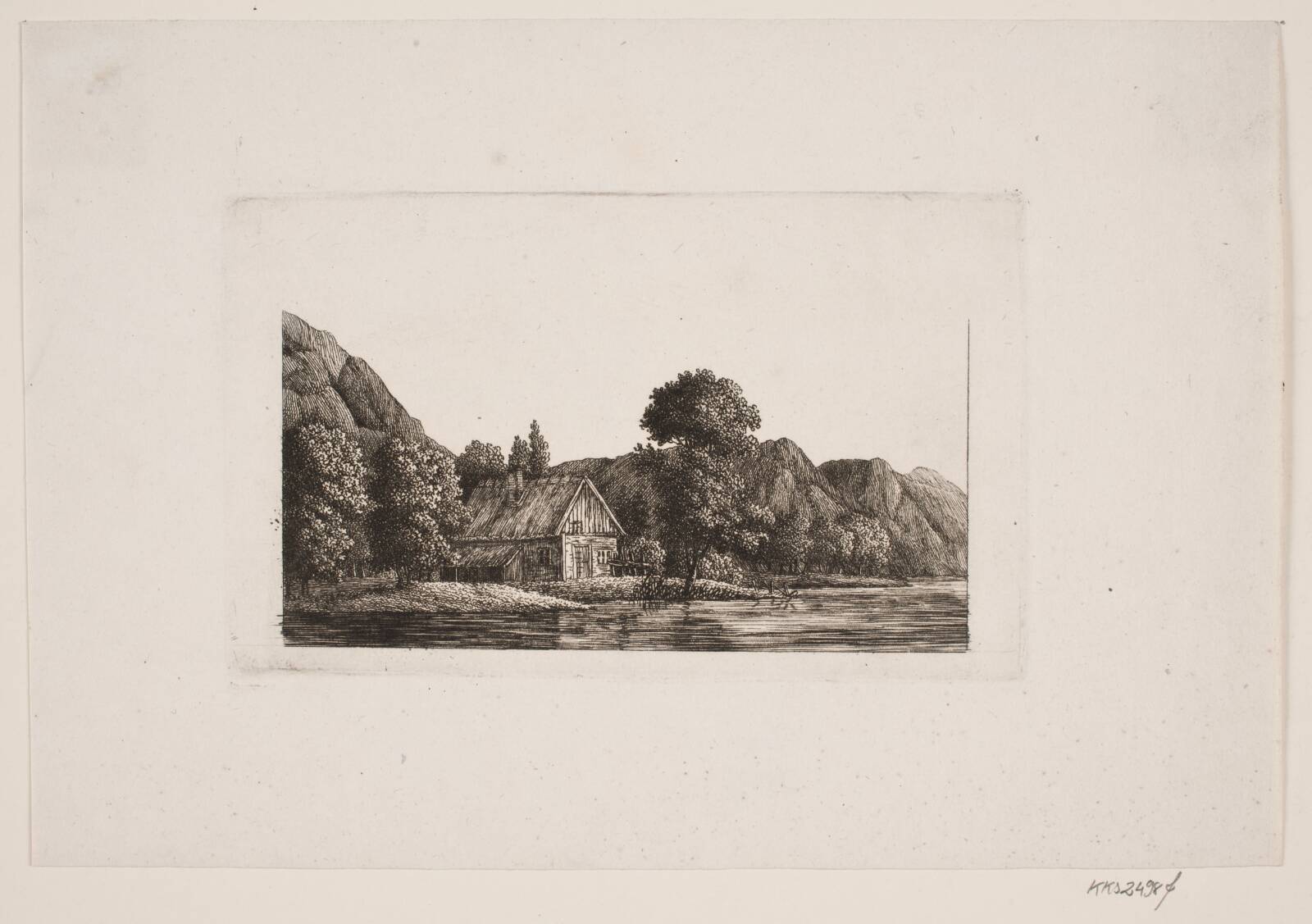 Bondehus ved sø, Søren Henrik Petersen, 1788-1860