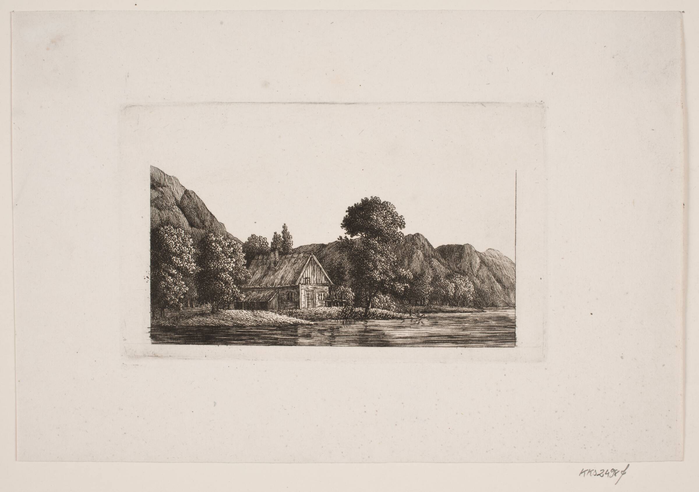 Bondehus ved sø, Søren Henrik Petersen, 1788-1860
