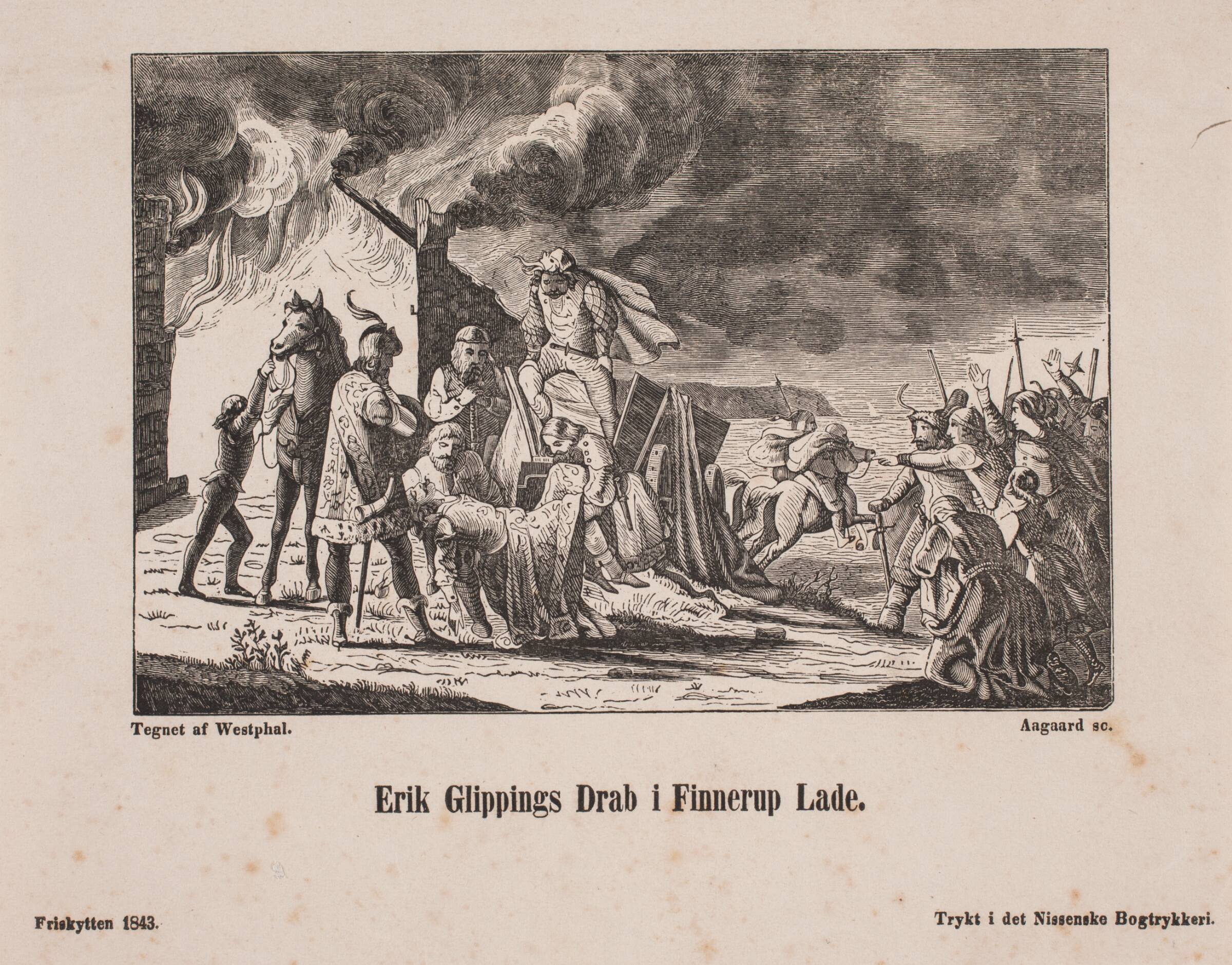 "Erik Glippings drab i Finnerup lade", Johan Aagaard, 1843