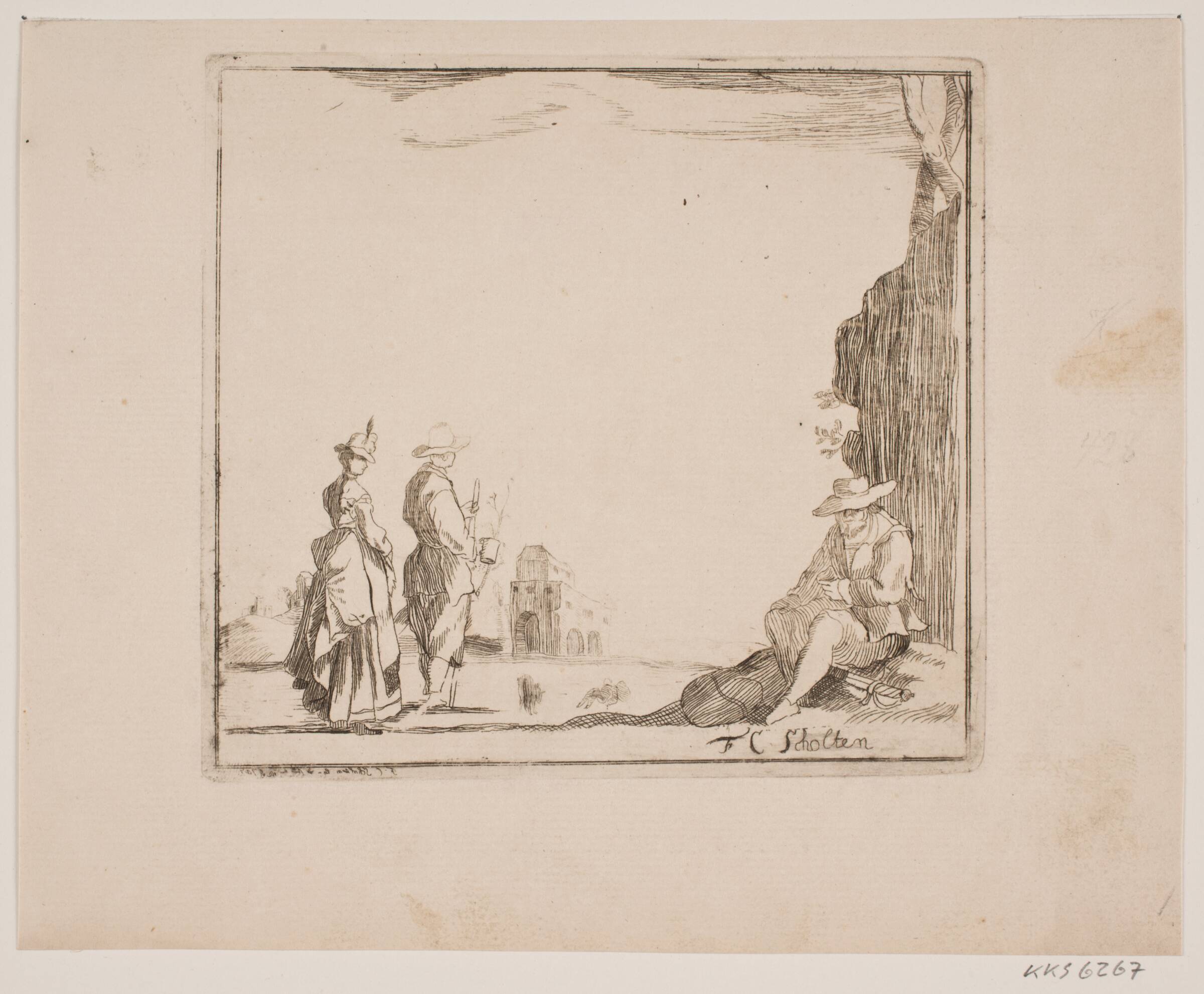 Landskab med figurer, F.C. Scholten, 1742