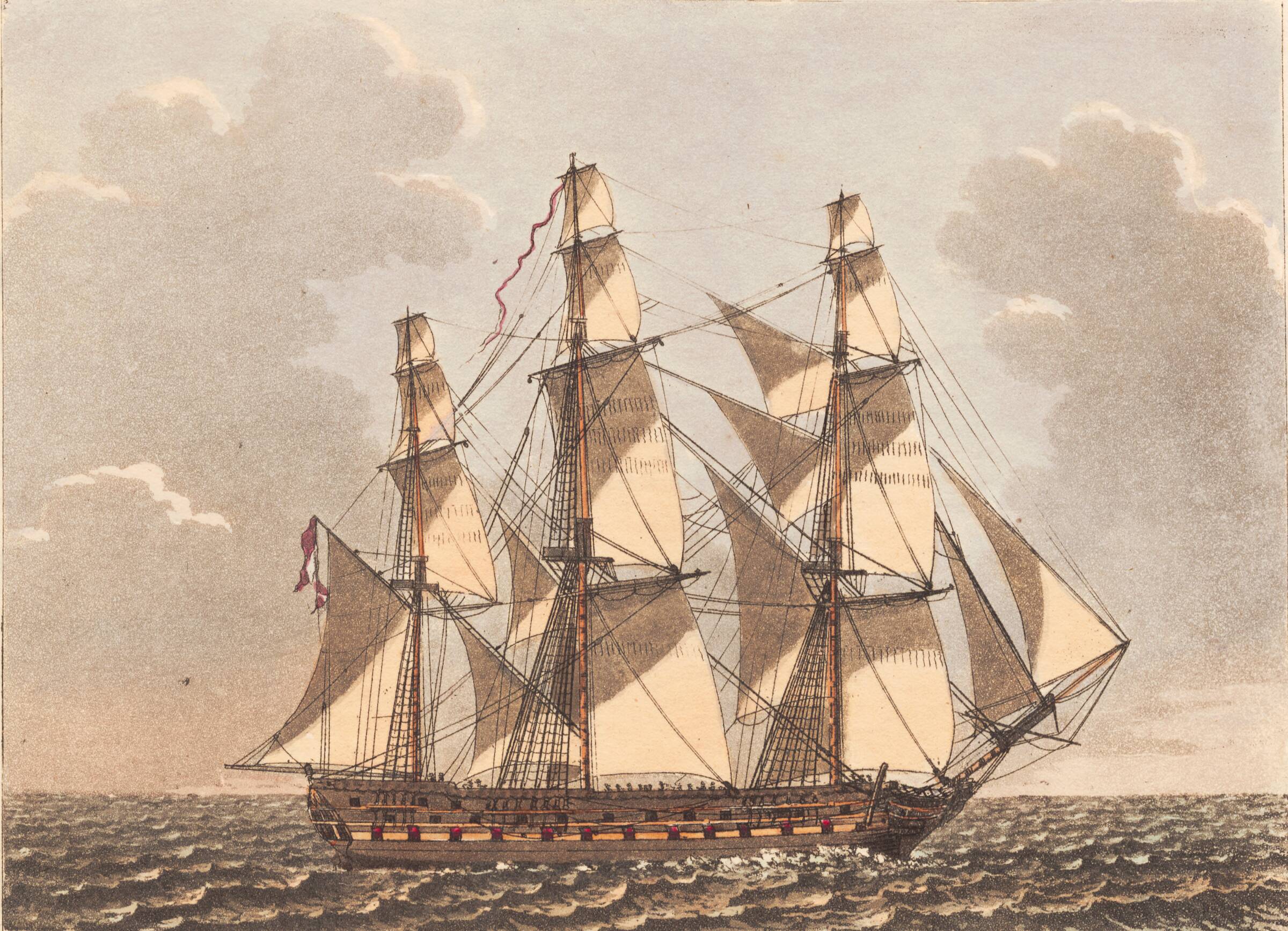 Et dansk orlog skib, at see til luvart med sidevind, Niels Truslew, 1805