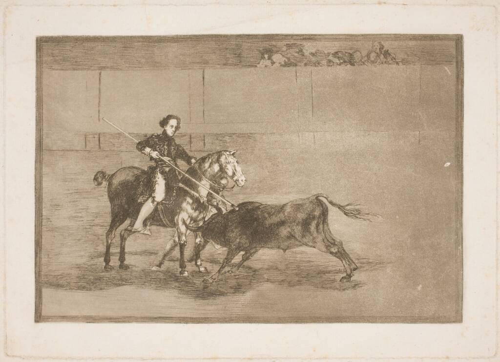 Den fejrede Pajuelera's mandige mod (i arenaen) i Saragossa, Francisco de Goya, 1815-1816