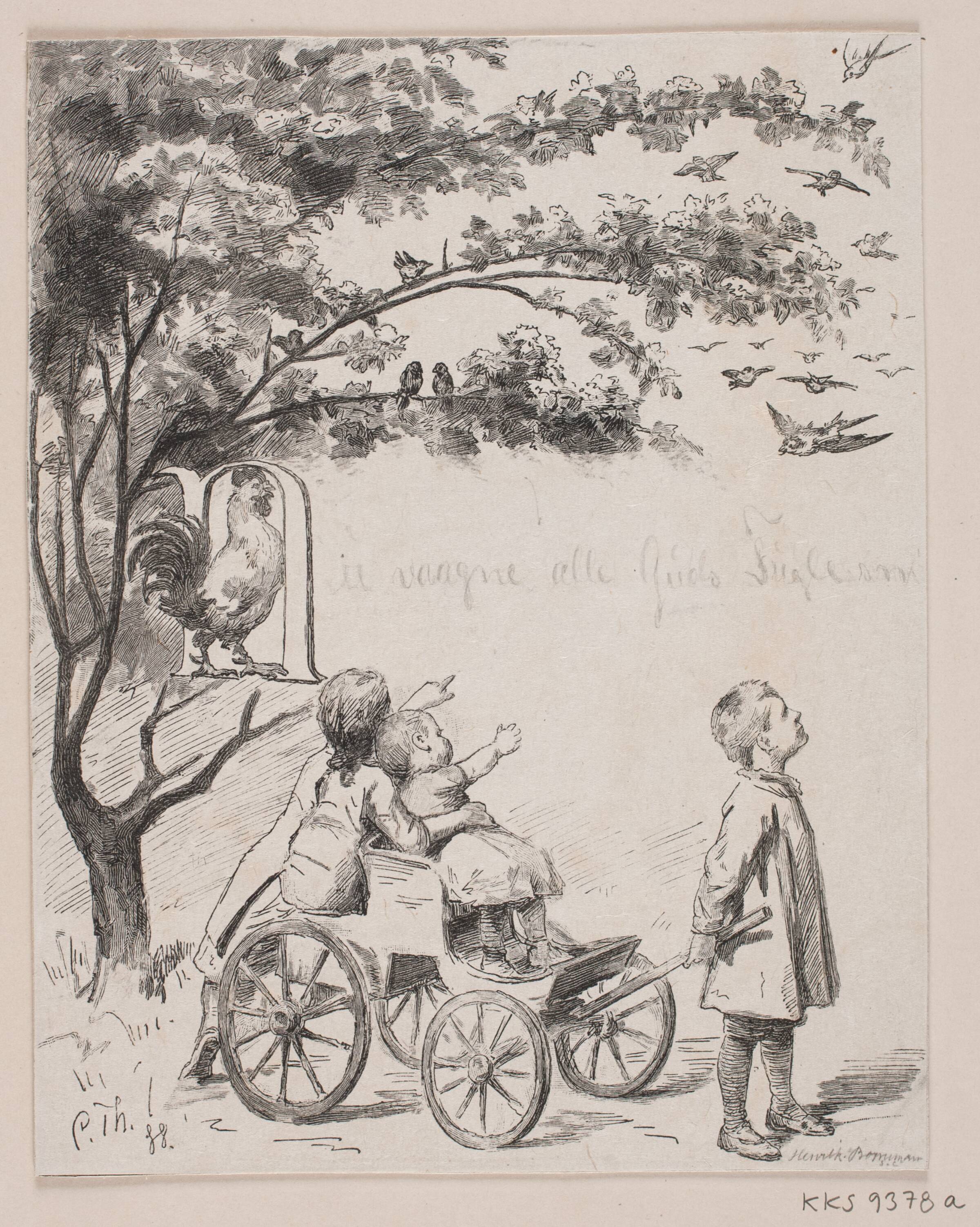 Illustration til B.S. Ingemann, "Nu vågne alle Guds fugle små", Henrik Bornemann, 1888