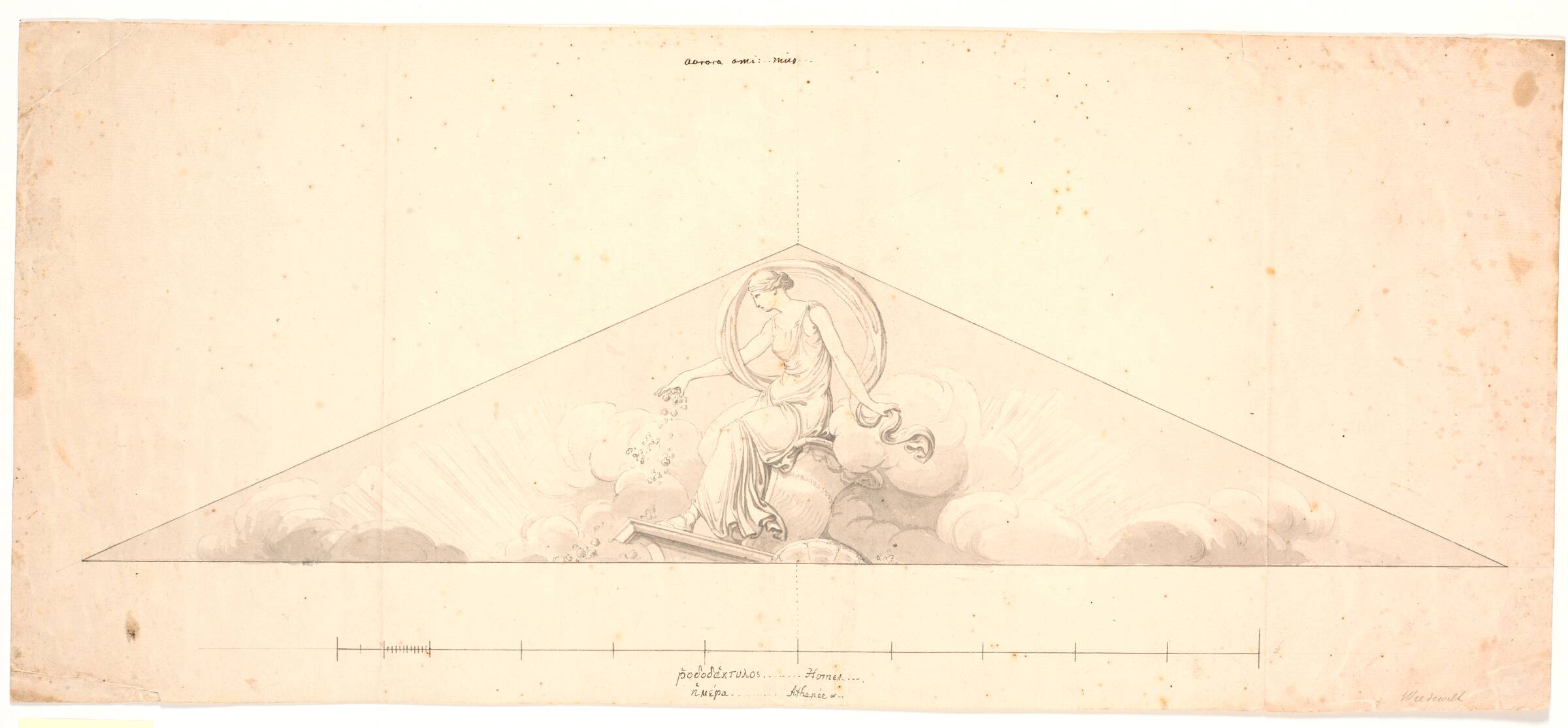 Aurora. Udkast til frontonrelief på Harsdorffs palæ, Kgs. Nytorv, Johannes Wiedewelt, 1780-1783