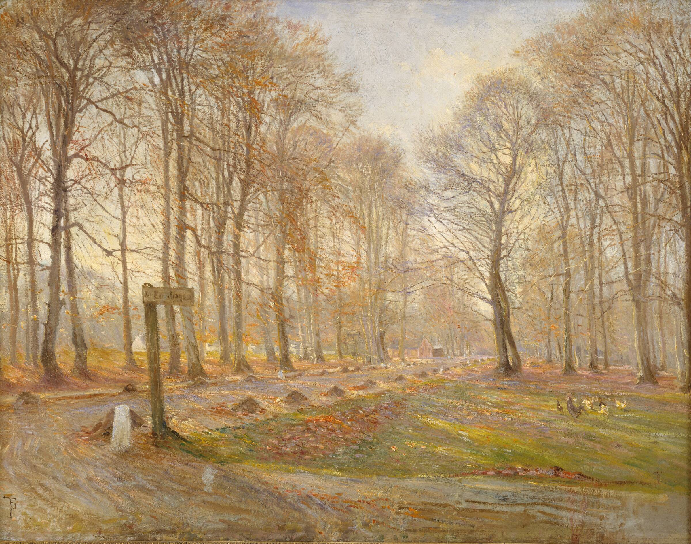 En sen efterårsdag i Dyrehaven. Solskin, Theodor Philipsen, 1886