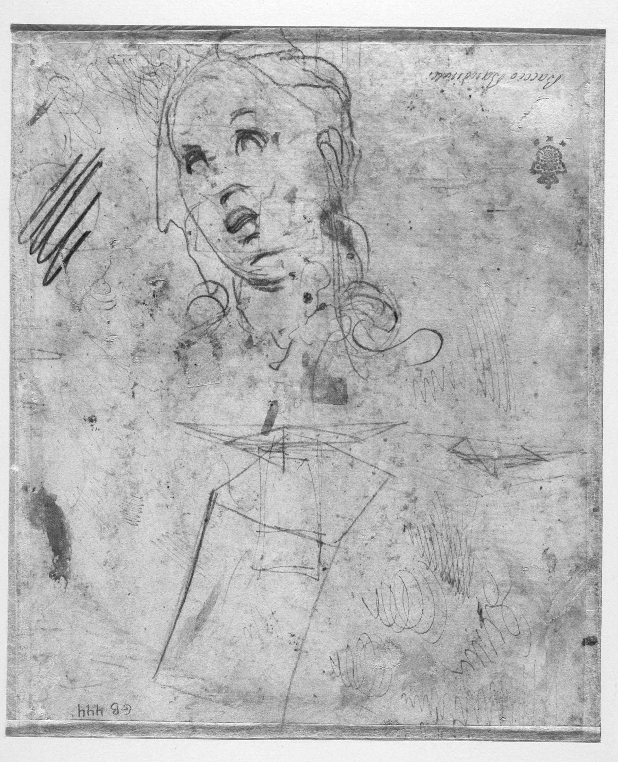 Studie af et hoved og afprøvning af pen, Giovanni Battista Caracciolo, 1578-1634