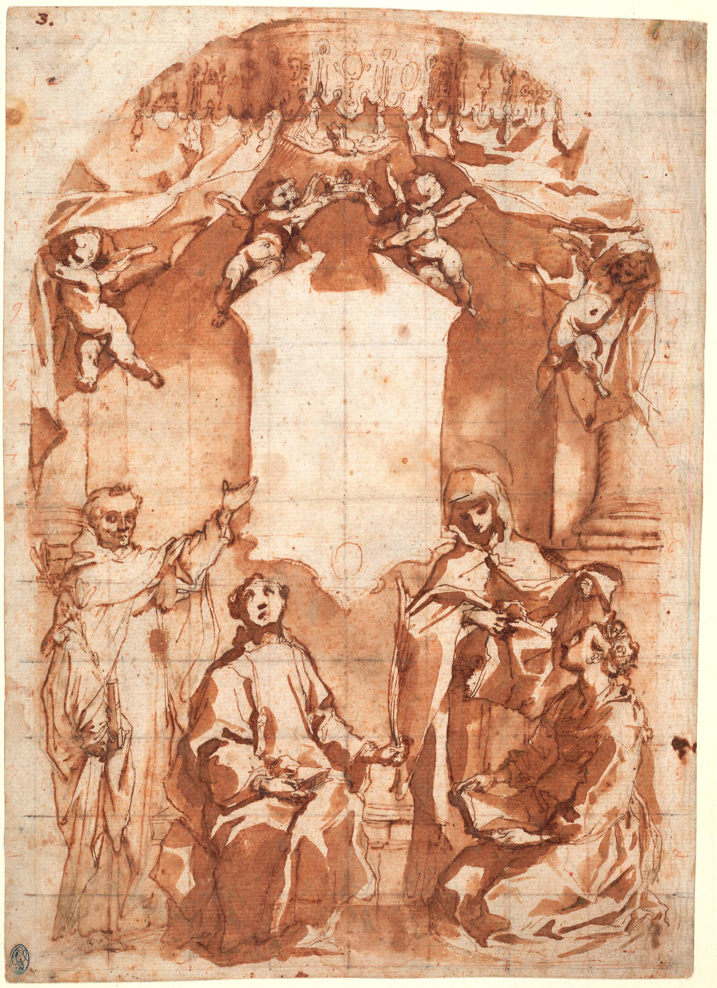 Fire helgener foran et helligt billede, Francesco Vanni, 1563-1610