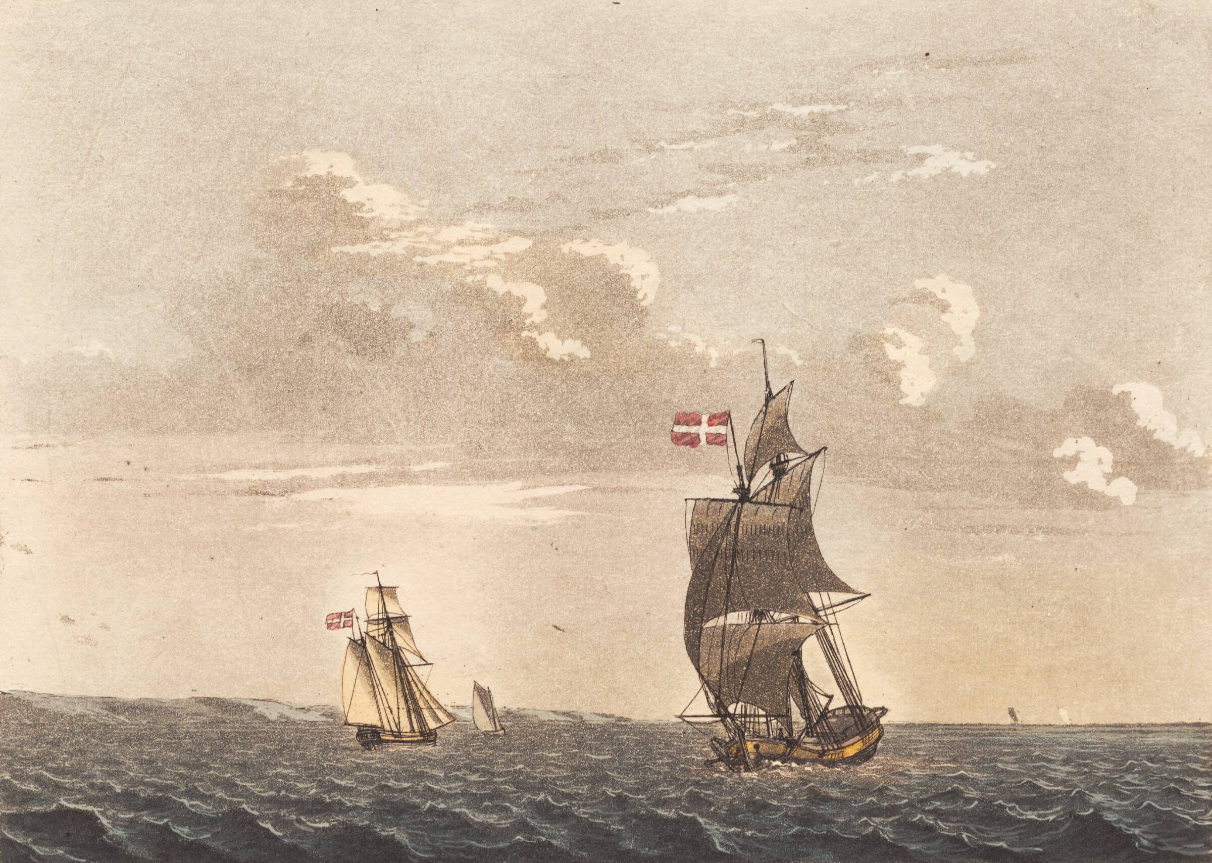 En galease sidevind, og en brig for vinden, Niels Truslew, 1805