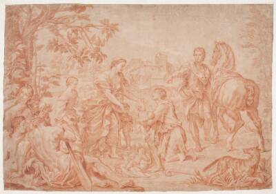 Romulus og Remus. (Livius I, 4). Studie efter Carlo Marattis maleri i Sanssouci, Potsdam (udf. 1692 for Niccolo Maria Pallavicini)