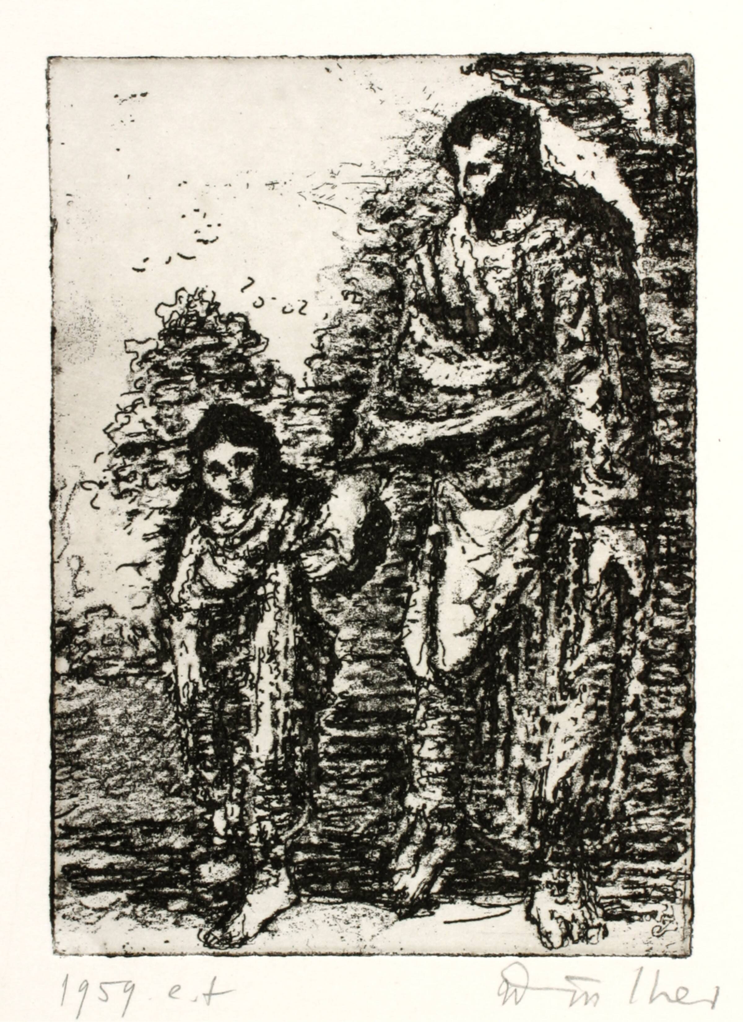 Josef med Kristusdrengen. Efter Elsheimer, Richard Winther, 1959