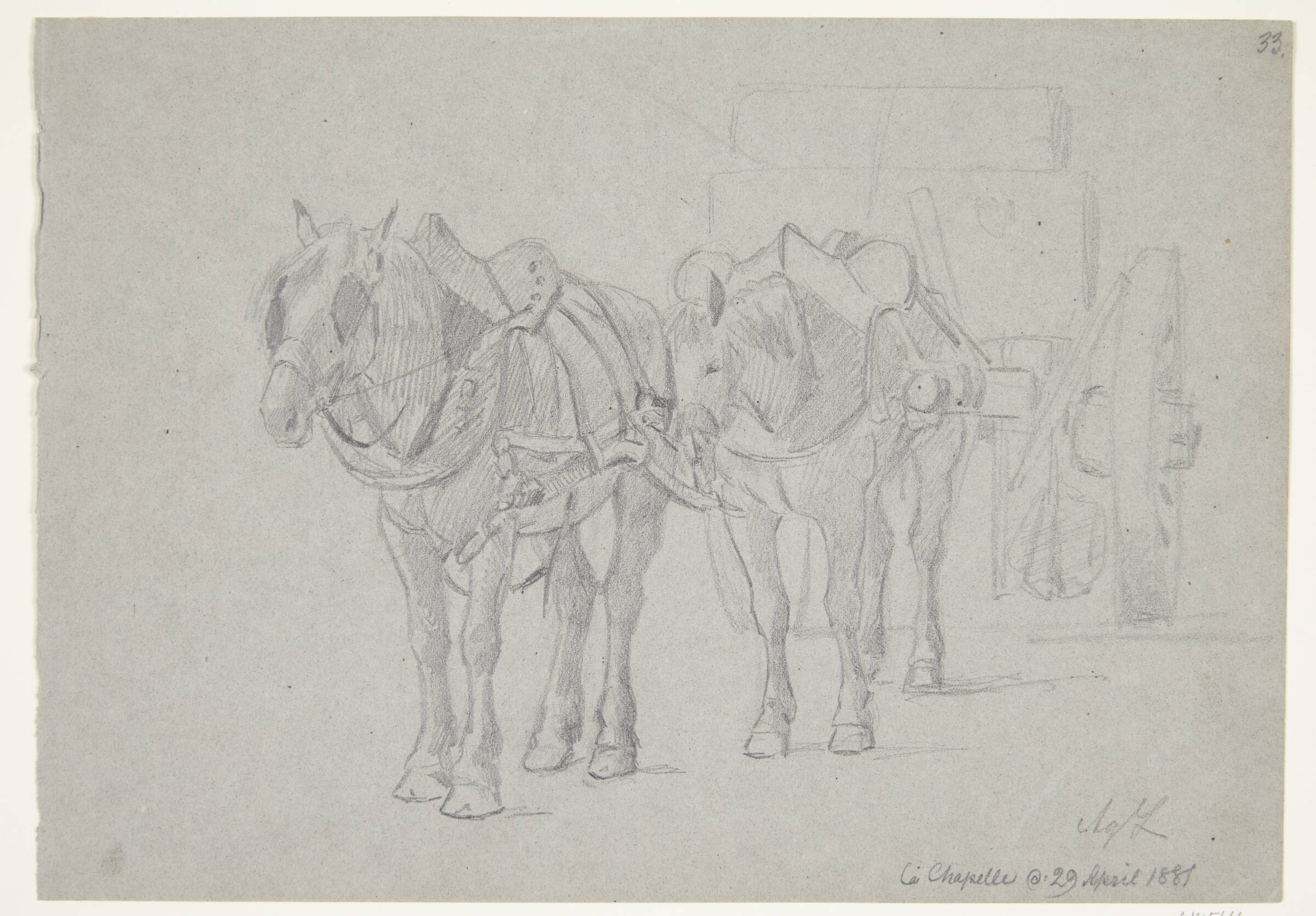 Vogn forspændt to heste, Agnes Lunn, 1881