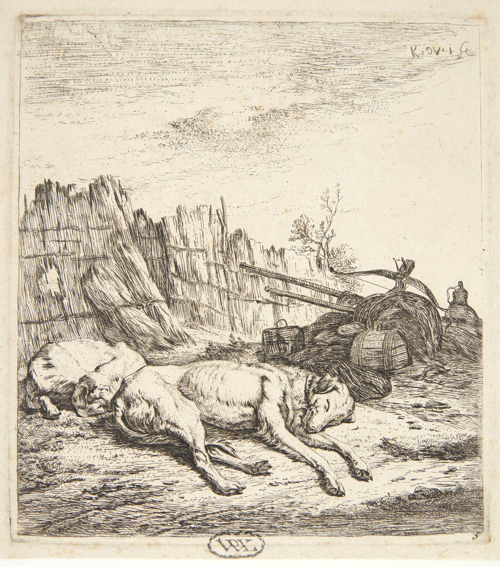 Sovende jagthunde, Karel Du Jardin, 1626-1678