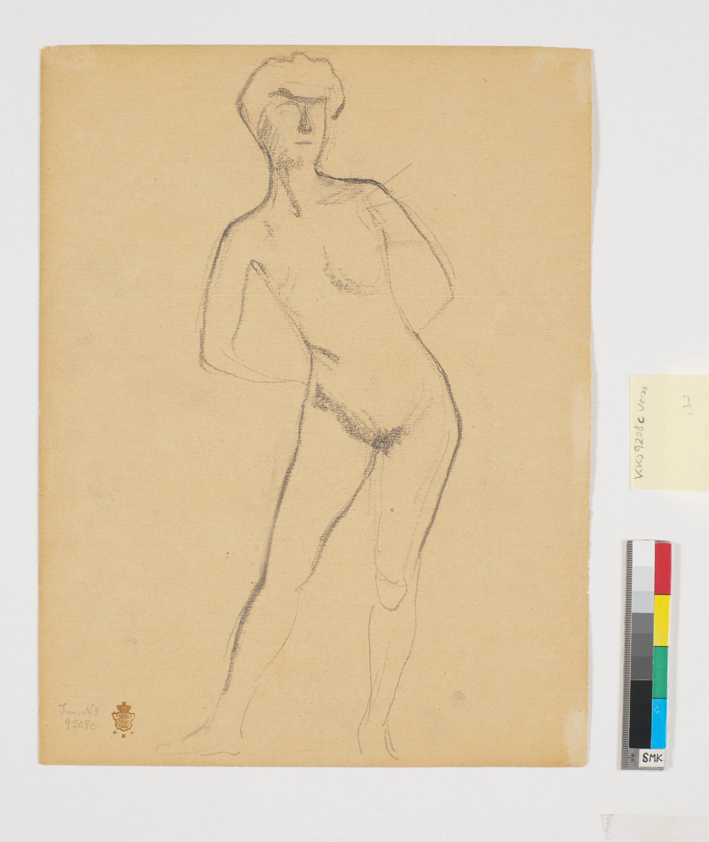 Stående kvindelig model med hænderne på ryggen, Isakson, Karl, 1905-1907