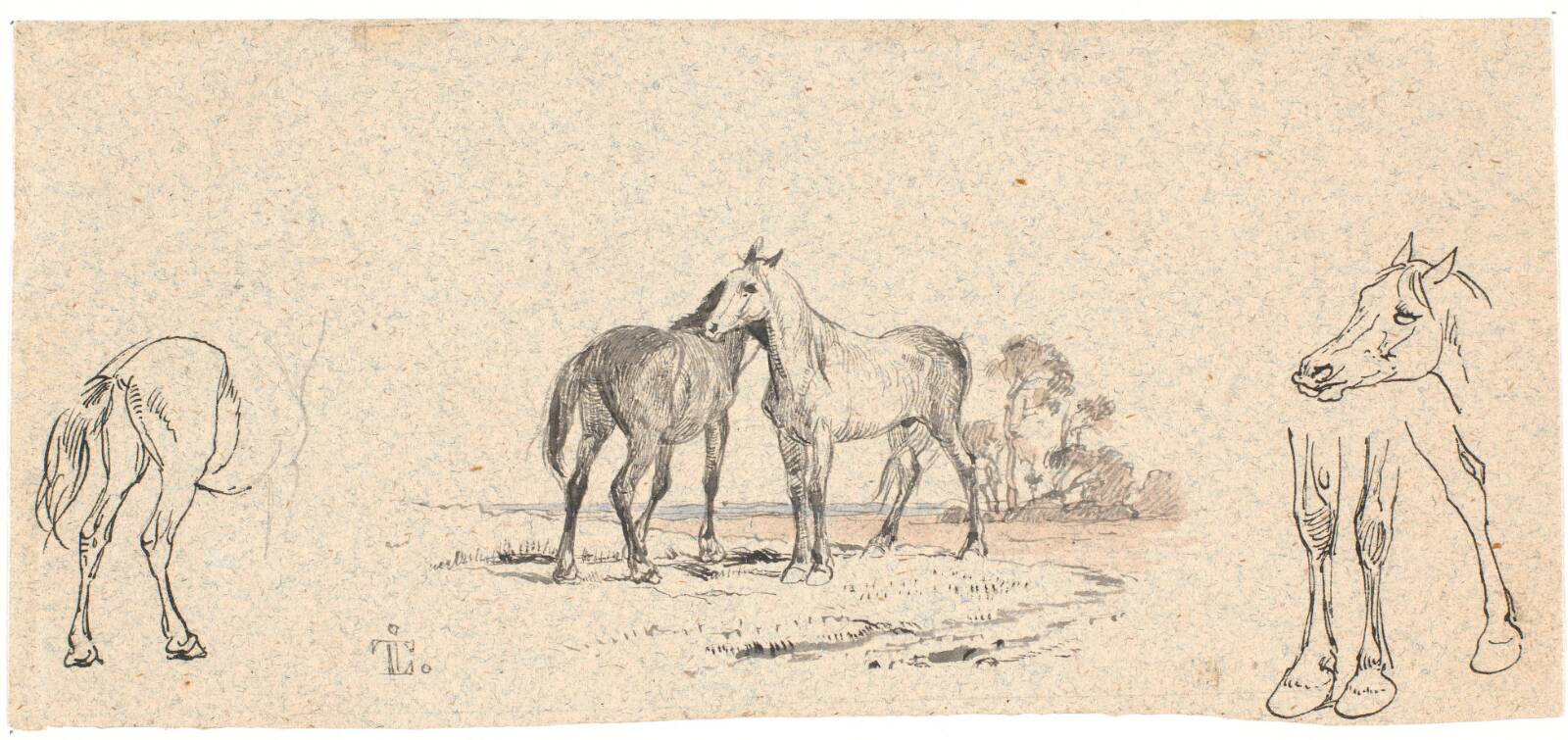 De to heste; samt studie af heste, Johan Thomas Lundbye, 1843