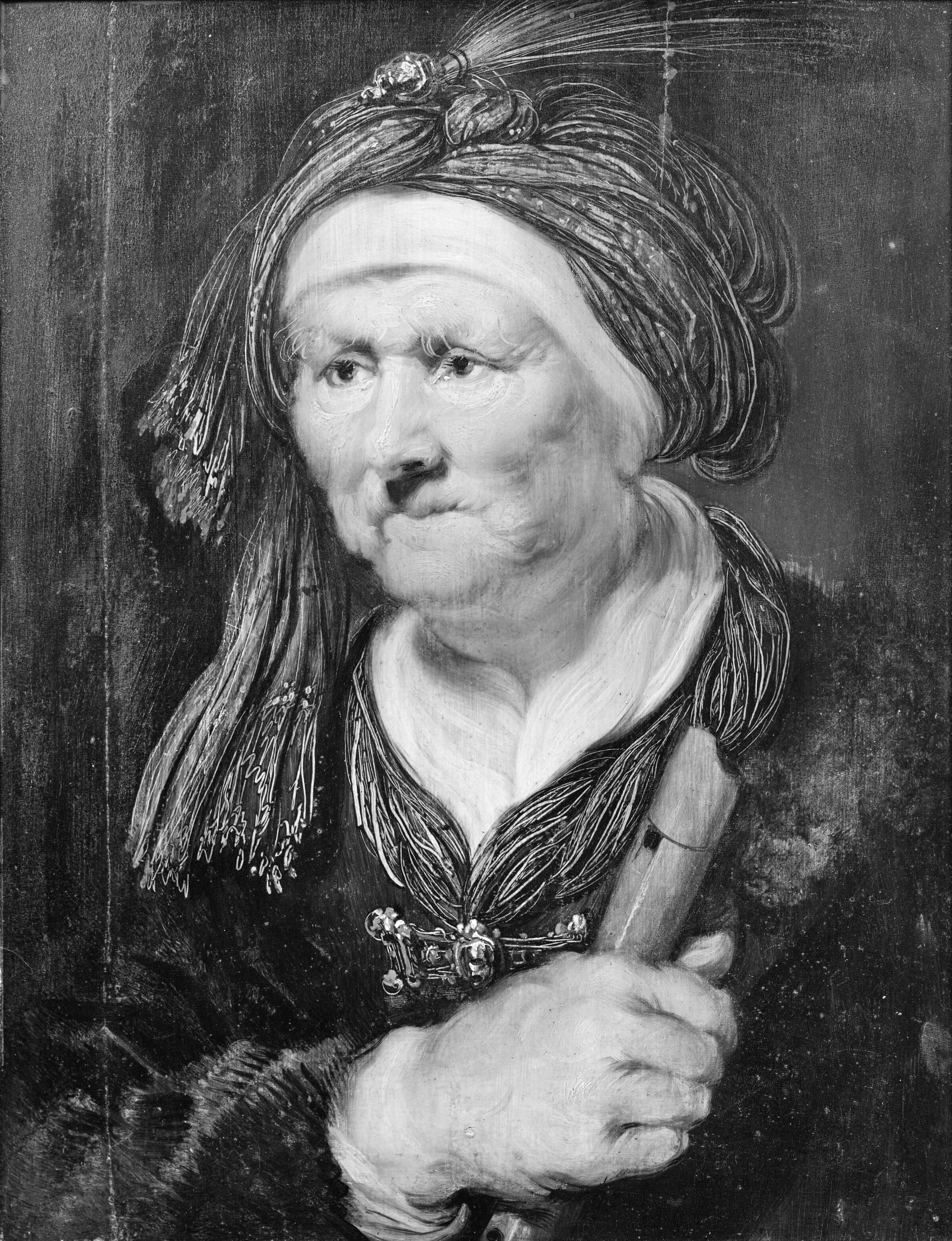 En gammel kone. Allegorisk fremstilling af hørelsen, Mander III, Karel van, 1639