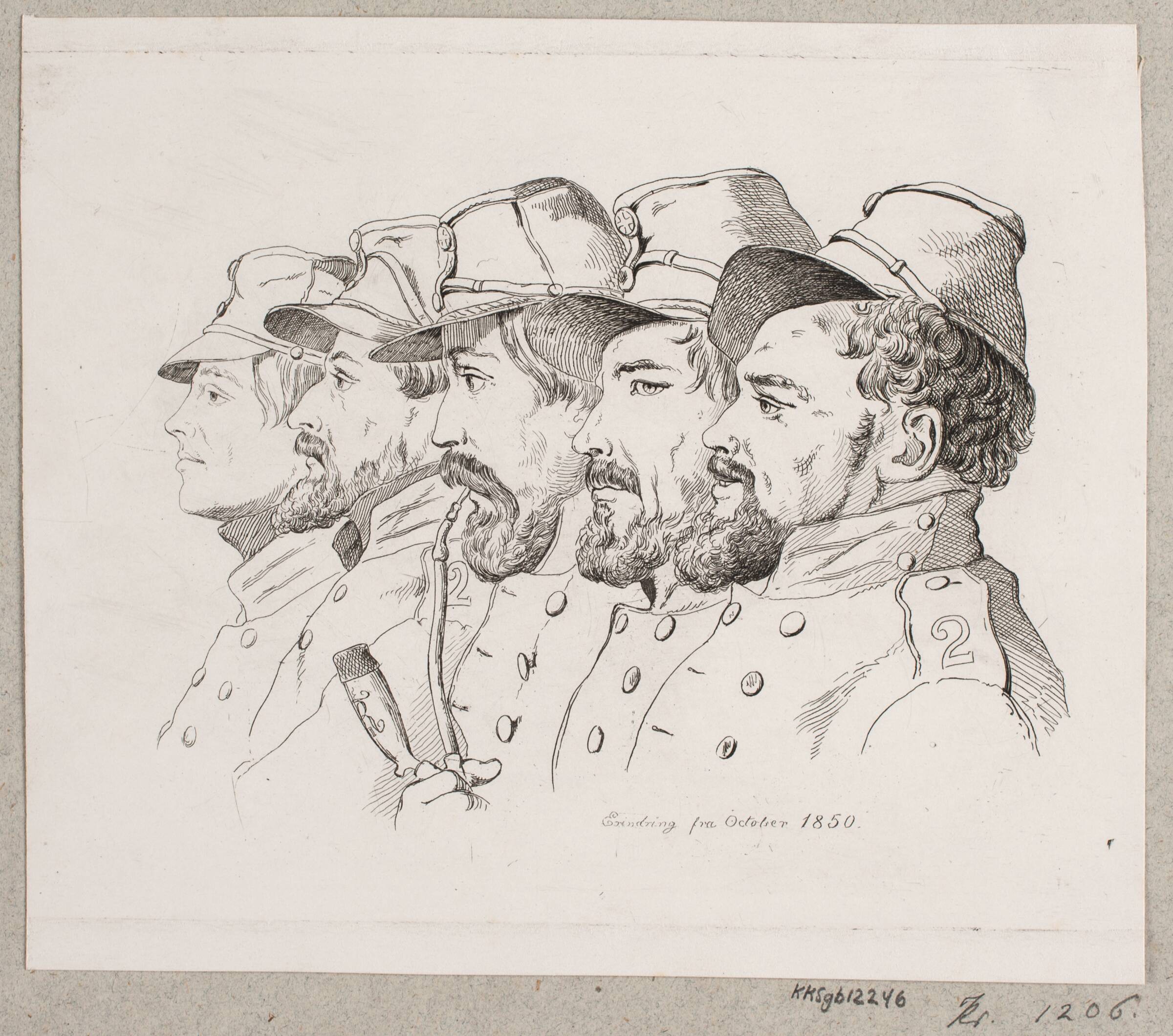 Erindring fra oktober 1850. Fem frivillige ved 2. bataillon, F.C. Lund, 1850-1899