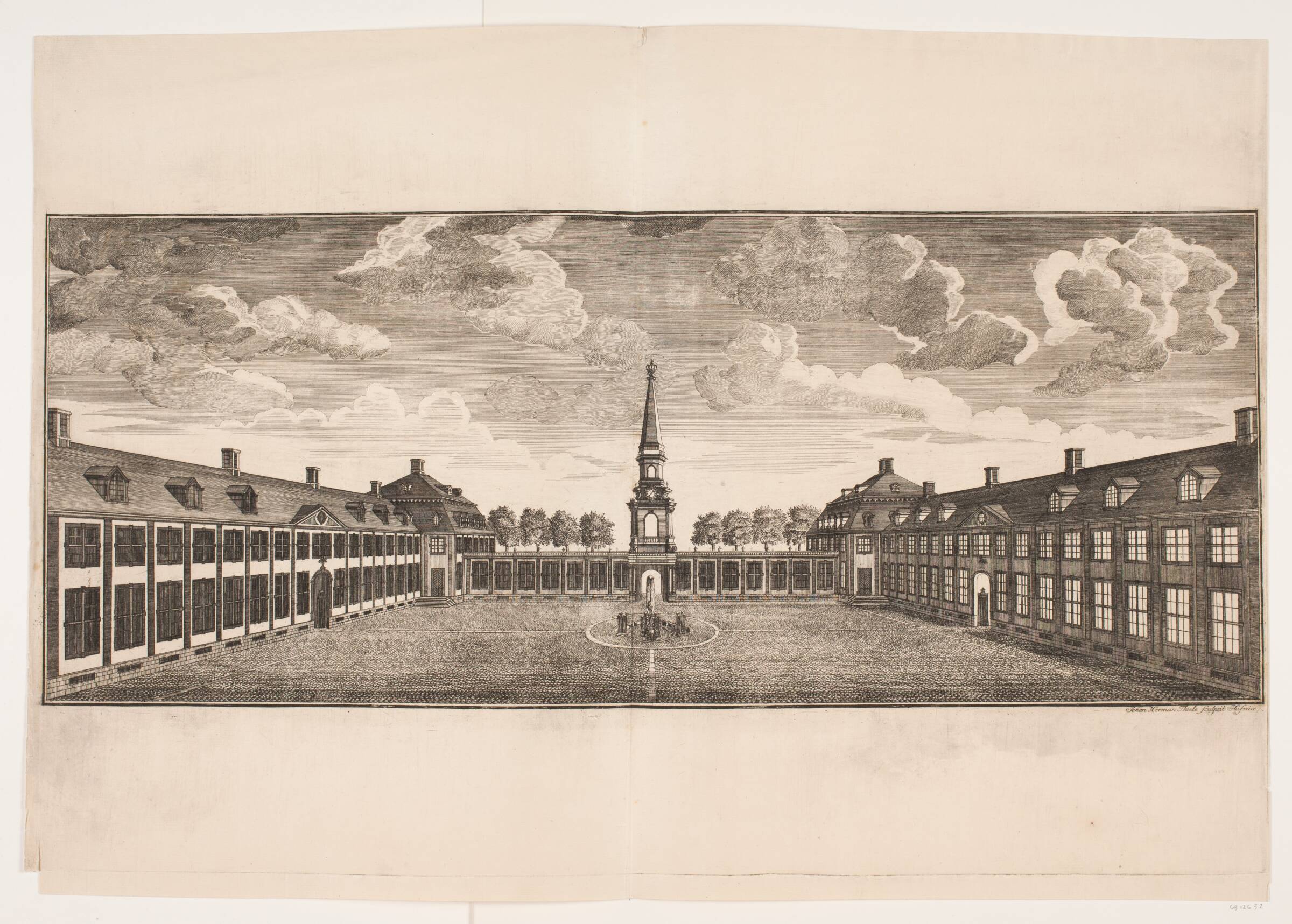 Hirschholm Slot, slotsgården mod portbygningen, Johan Herman Thiele, 1740-1741