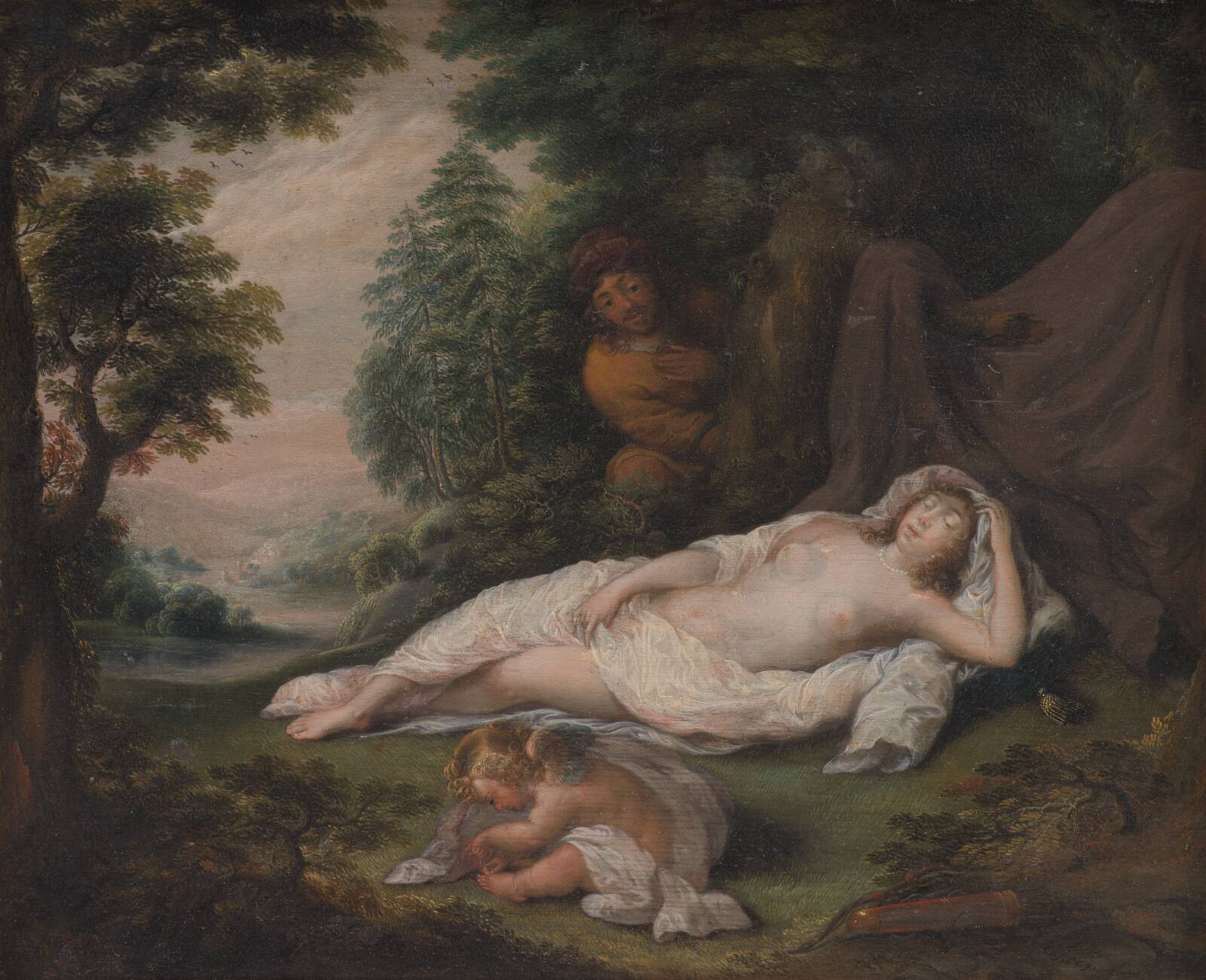 Sovende nymfe beluret af en mand, Laurentius de Neter, 1649