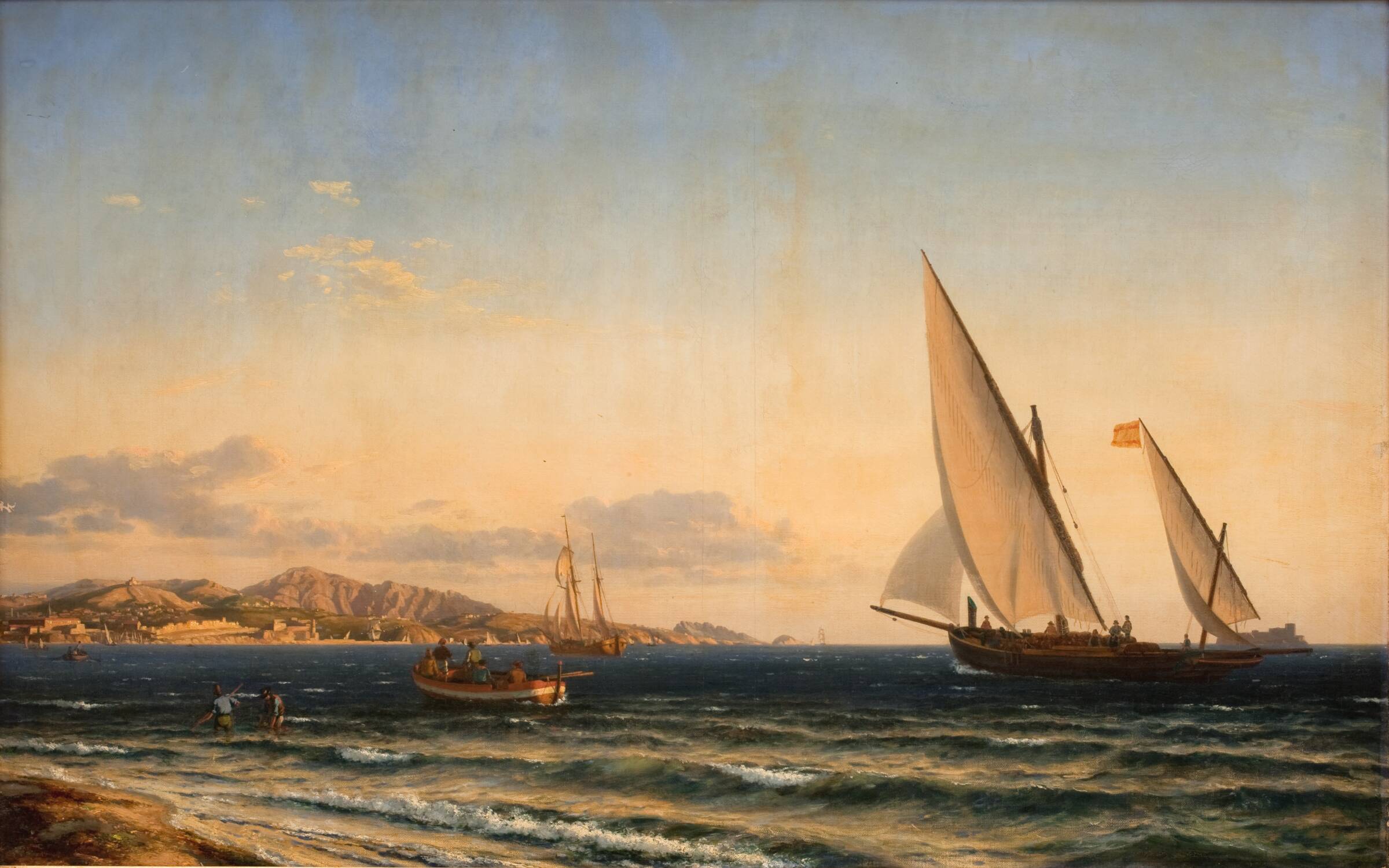 Aften ved Middelhavet. I baggrunden Marseille og øen If, Emanuel Larsen, 1854