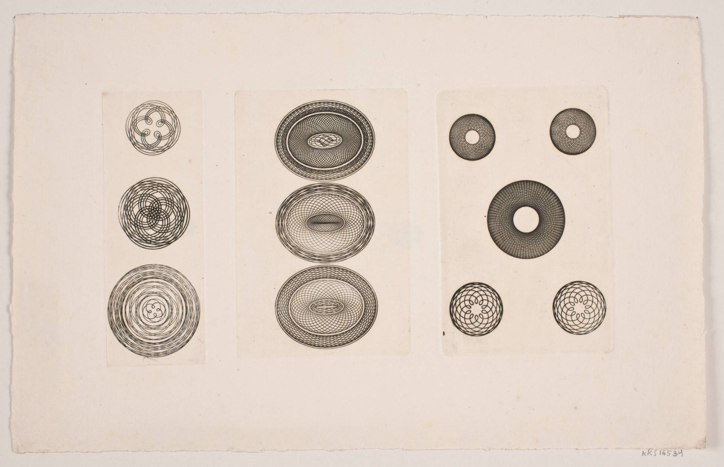 Prøver af Winstrups liniérmaskine, O. Winstrup, 1800-1849