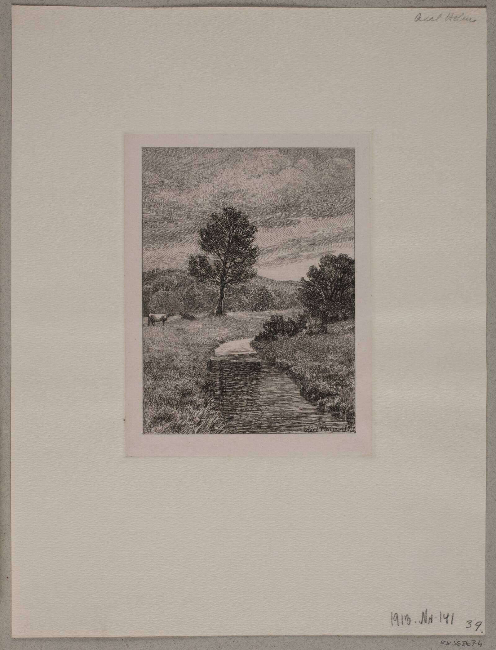 Landskab med å, Axel Holm, 1912