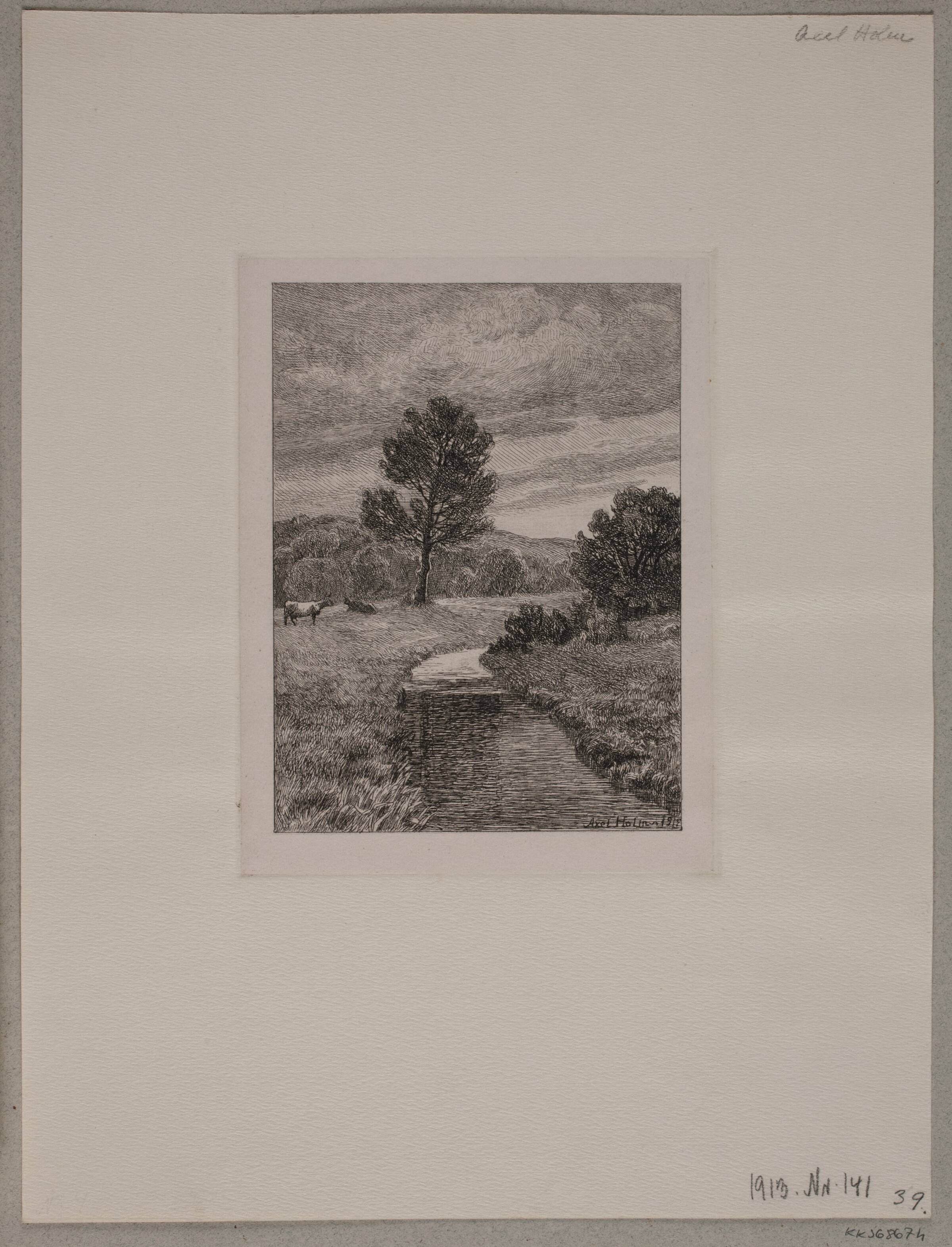 Landskab med å, Axel Holm, 1912