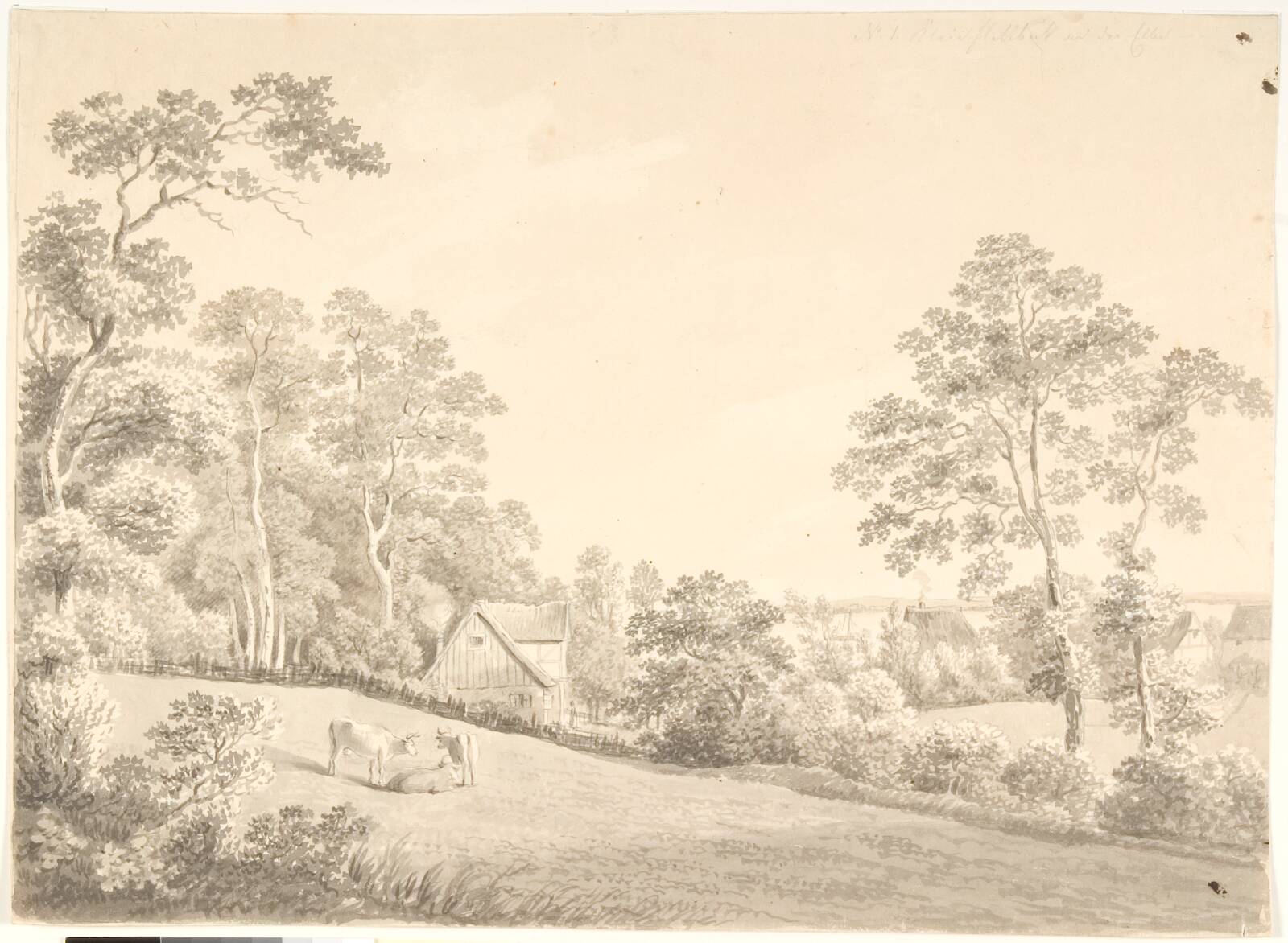 Landskab med hus og køer ved Elben, by Anton Carl Dusch, 1814