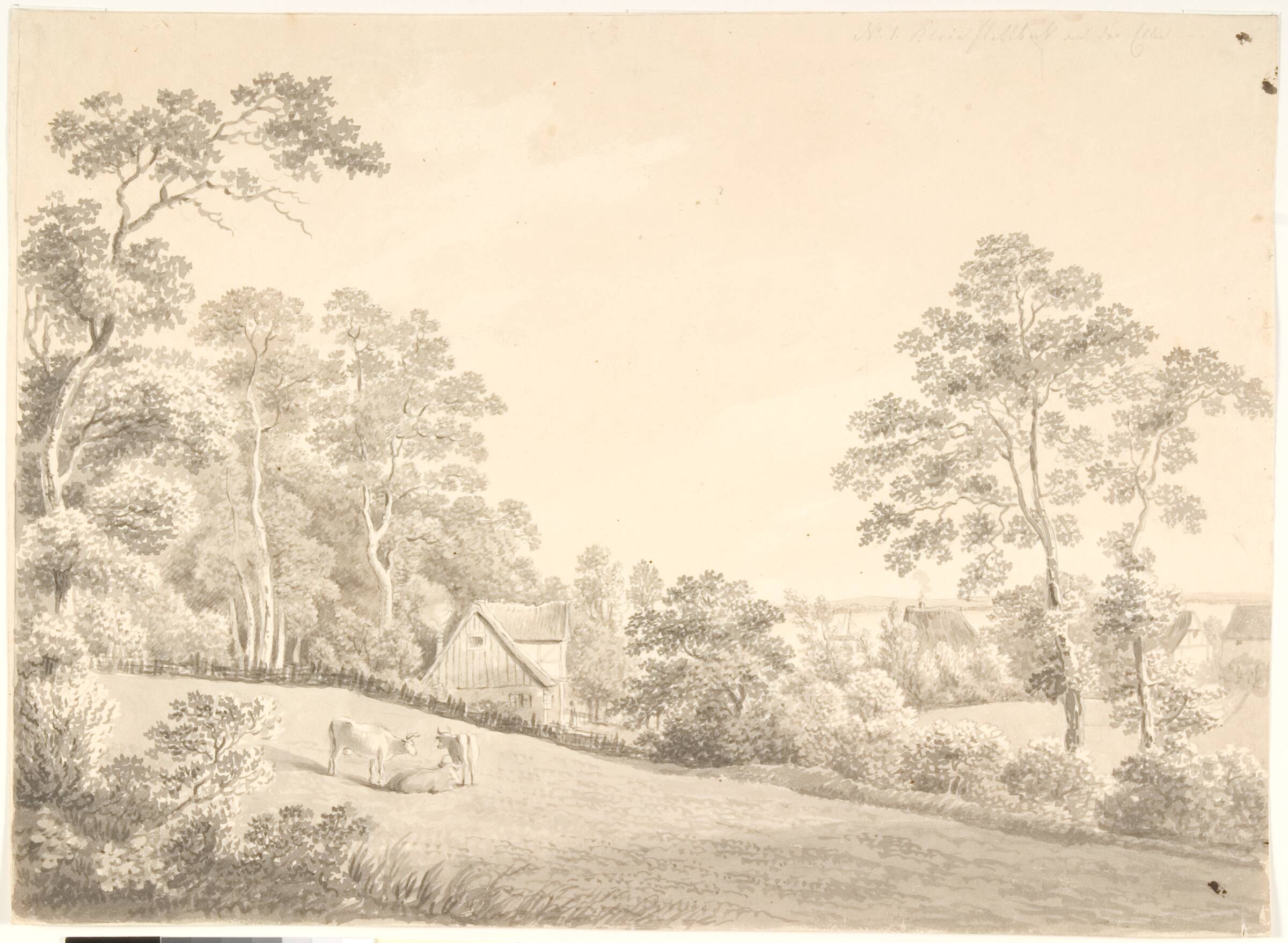Landskab med hus og køer ved Elben, Anton Carl Dusch, 1814