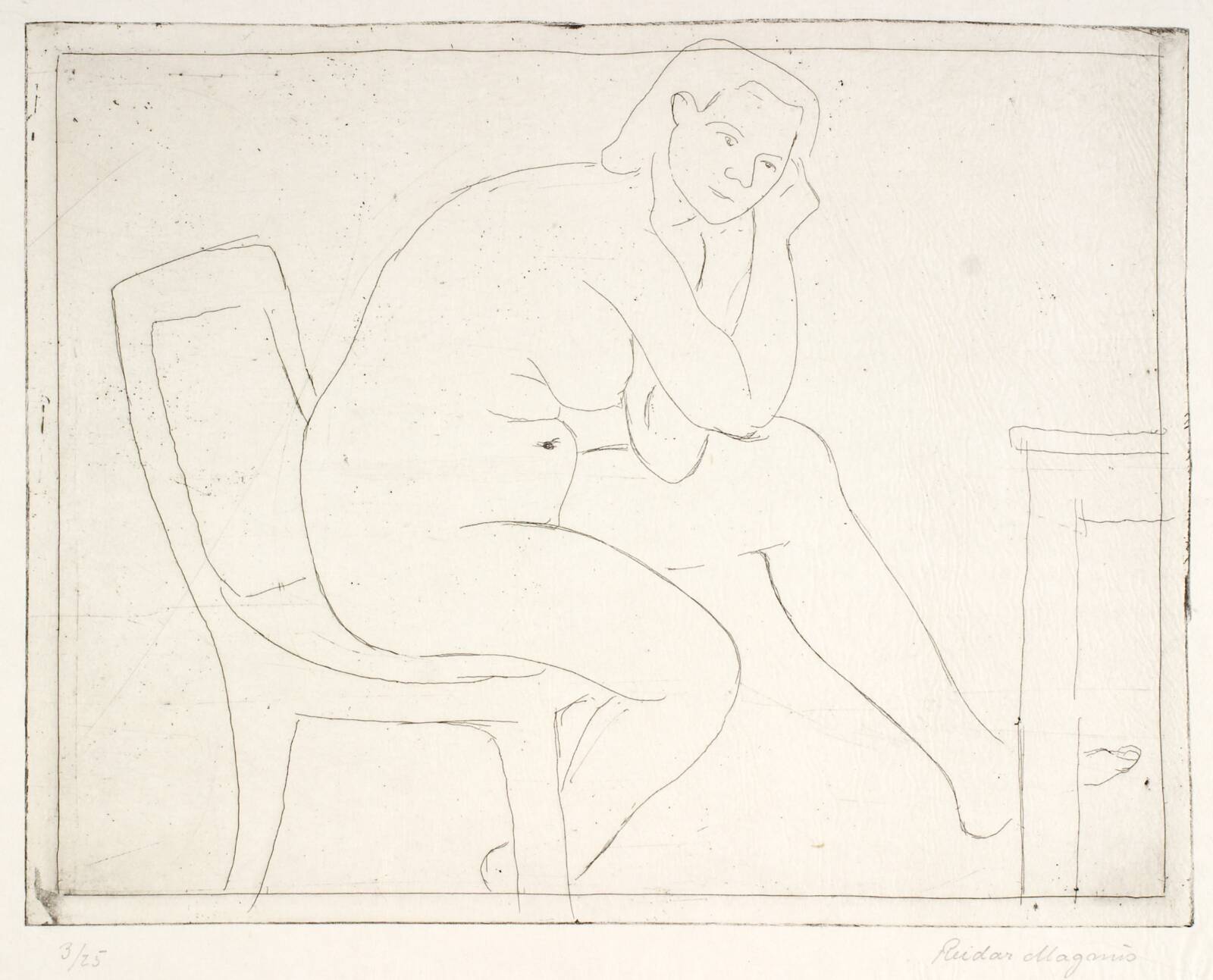 Siddende model på stol, Reidar Magnus, 1938