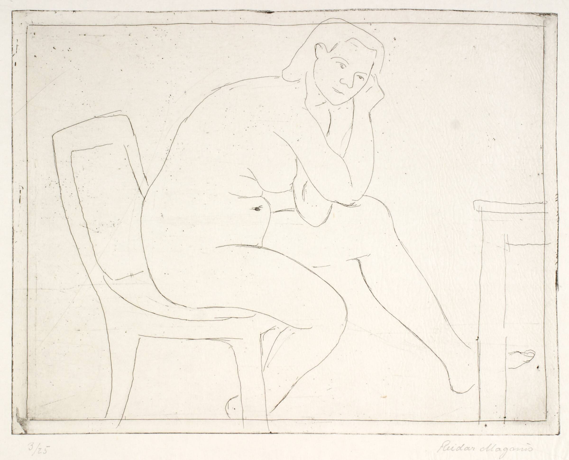 Siddende model på stol, Reidar Magnus, 1938
