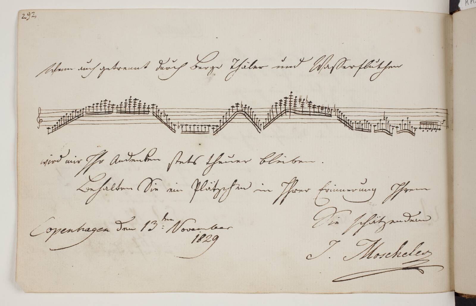 Noder og hilsen fra Ignaz Moscheles, Ubekendt, 1829