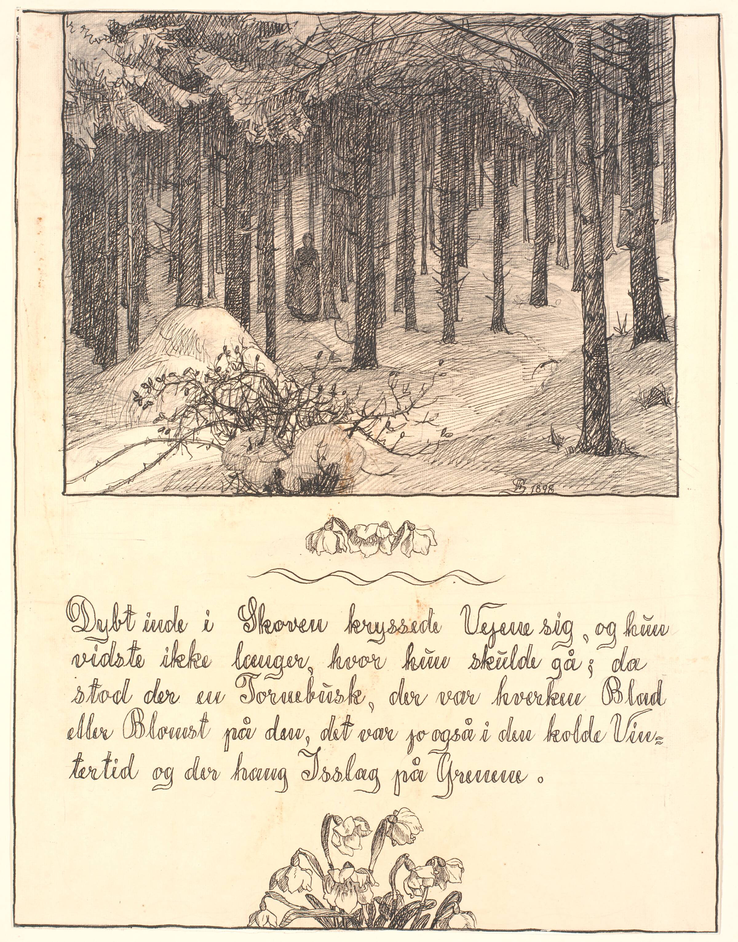 Dybt inde i Skoven krydsede Vejene sig..., Fritz Syberg, 1898