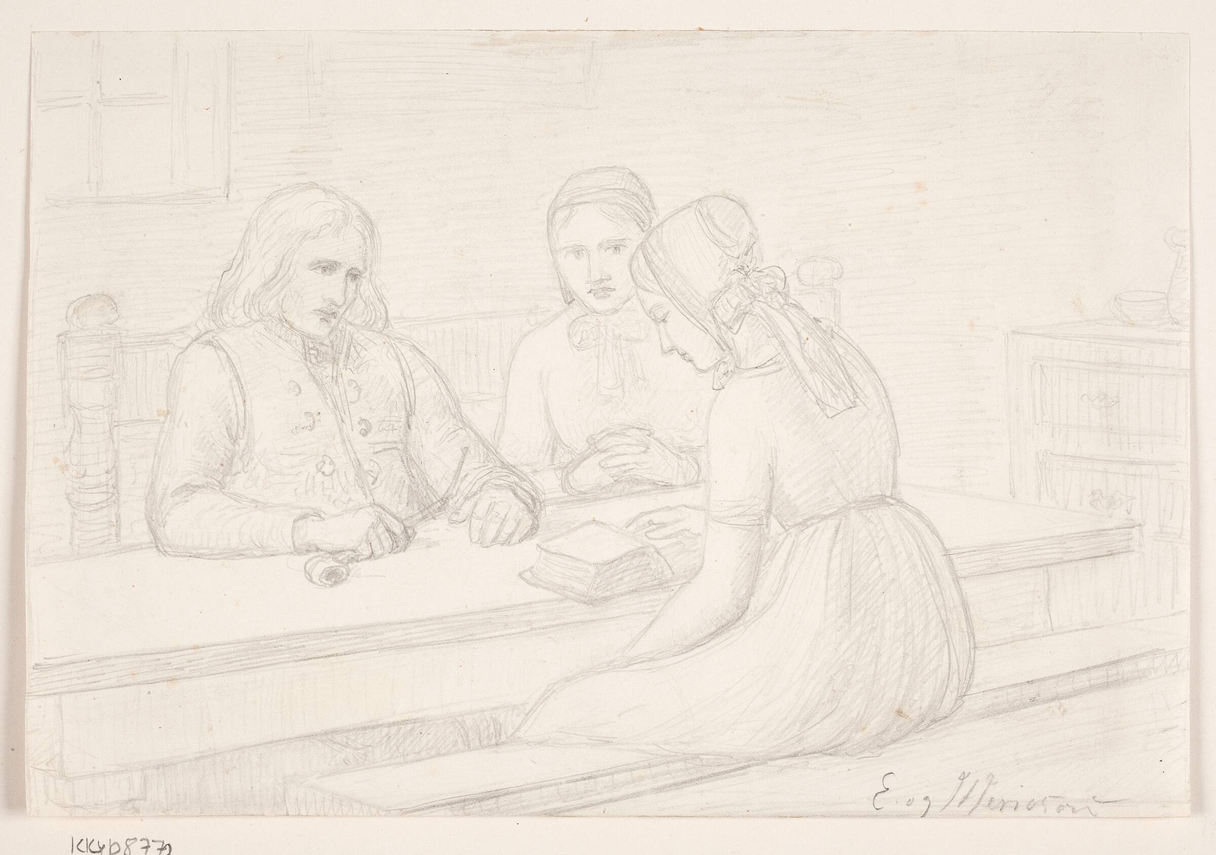 Studietegning til "Husandagten", Elisabeth Jerichau Baumann, 1781-1881