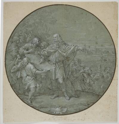 Cosimo III befæster Livornos havn. Tegnet forlæg til sølvplade, en af de såkaldte "piatti di S. Giovanni"