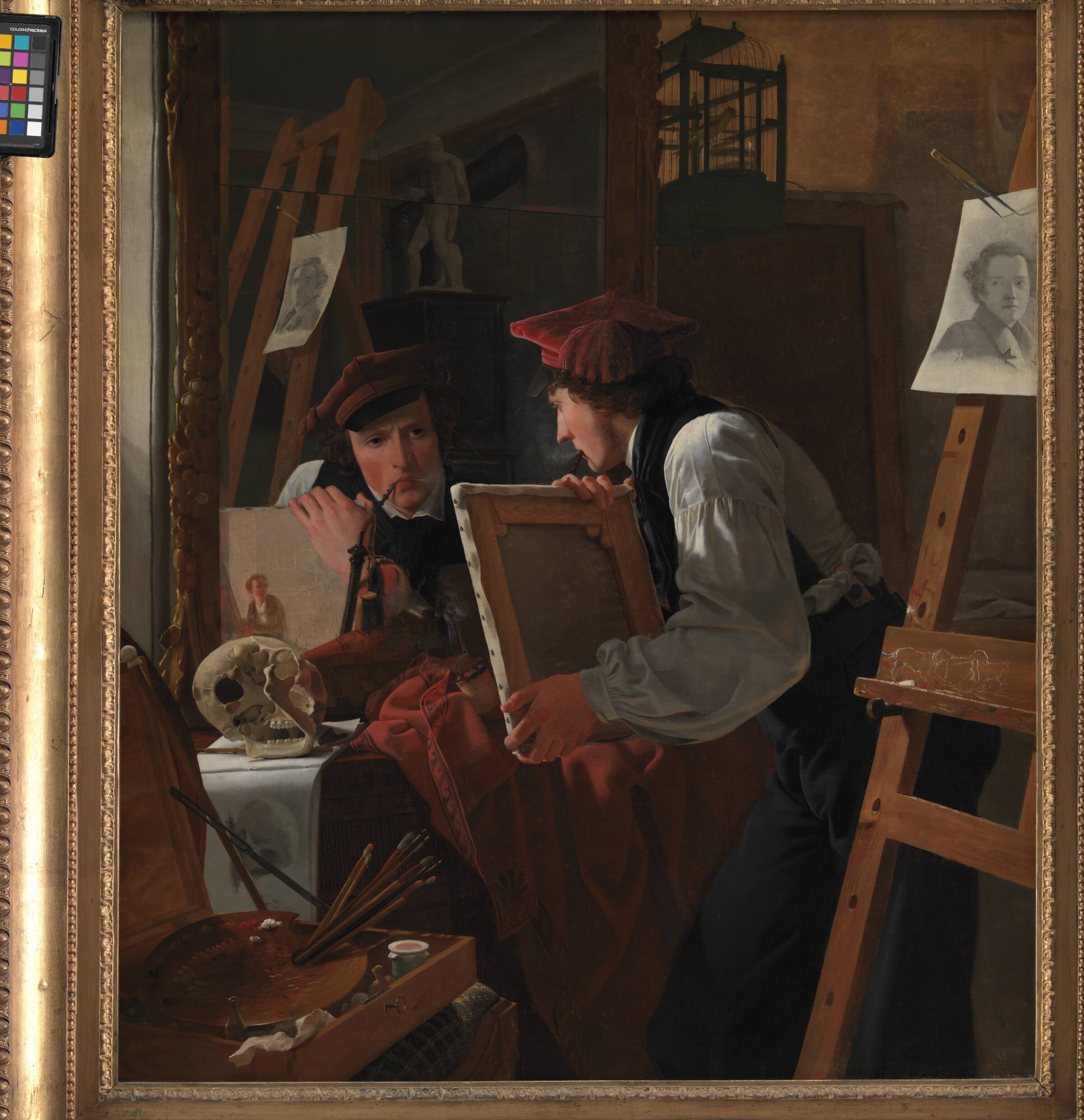 En ung kunstner (Ditlev Blunck) betragter en skitse i et spejl, Wilhelm Bendz, 1826