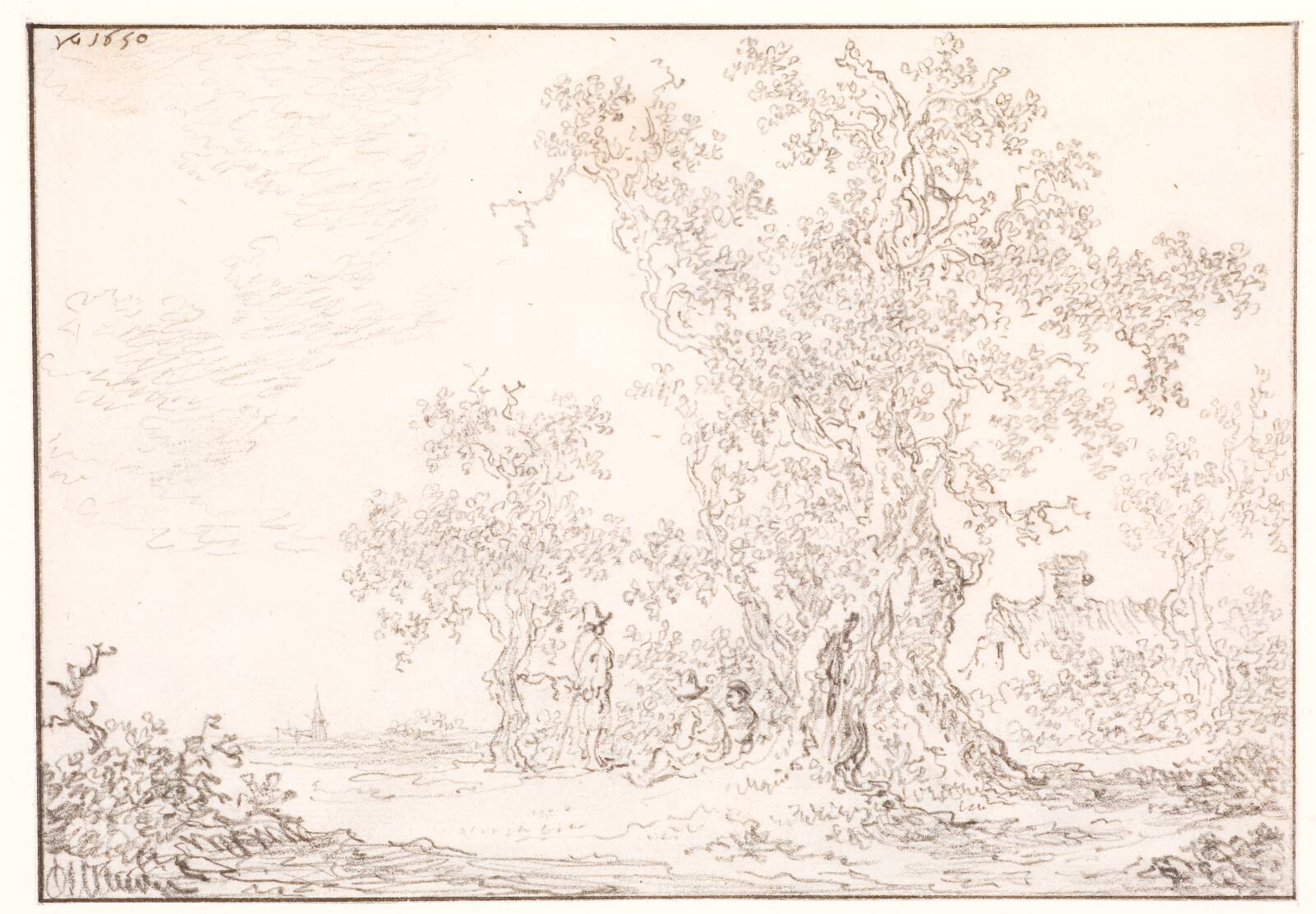 Landskab med en stor gammel eg, by Jan Josefsz van Goyen, 1650