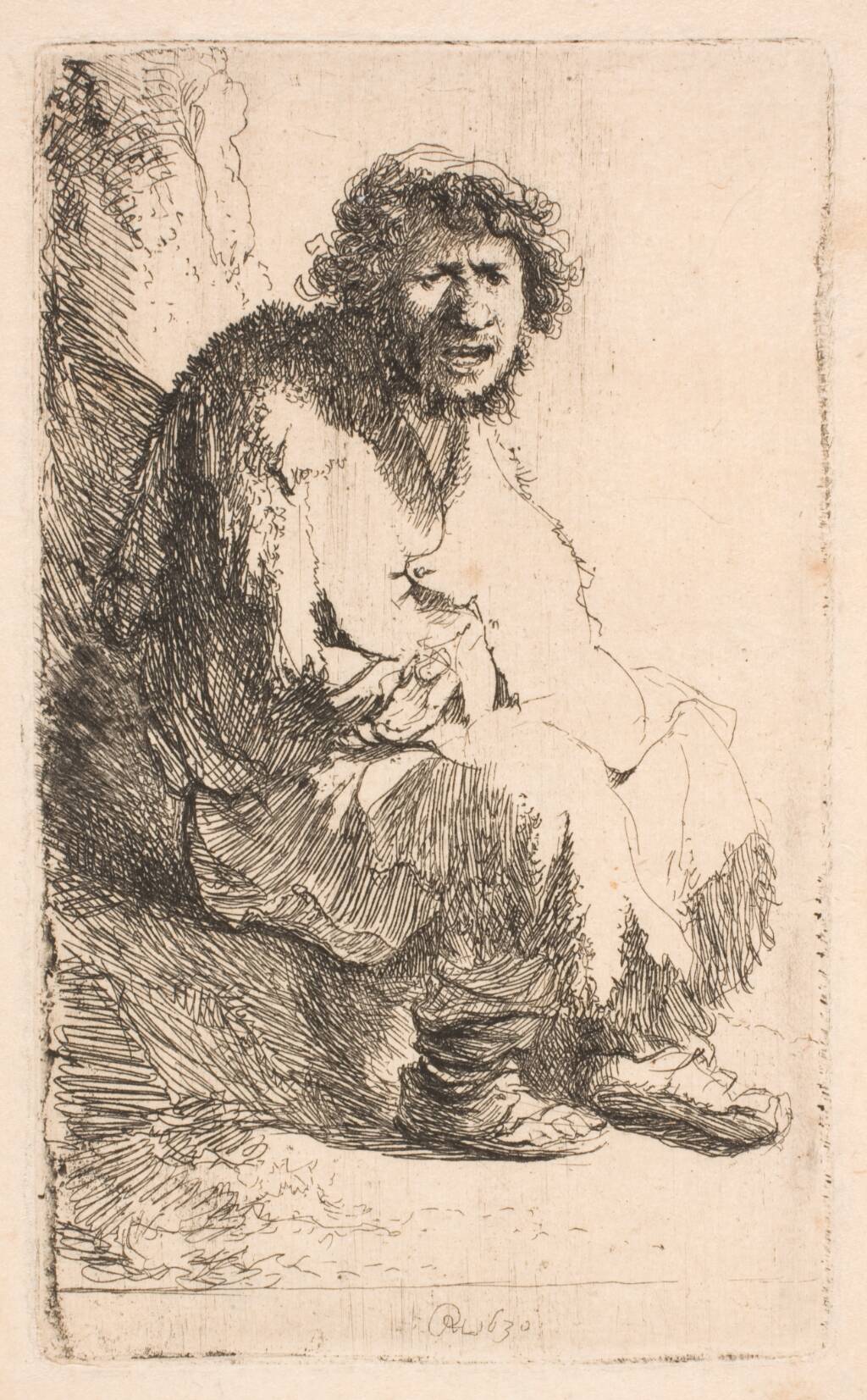 Siddende tigger, Rembrandt van Rijn, 1630