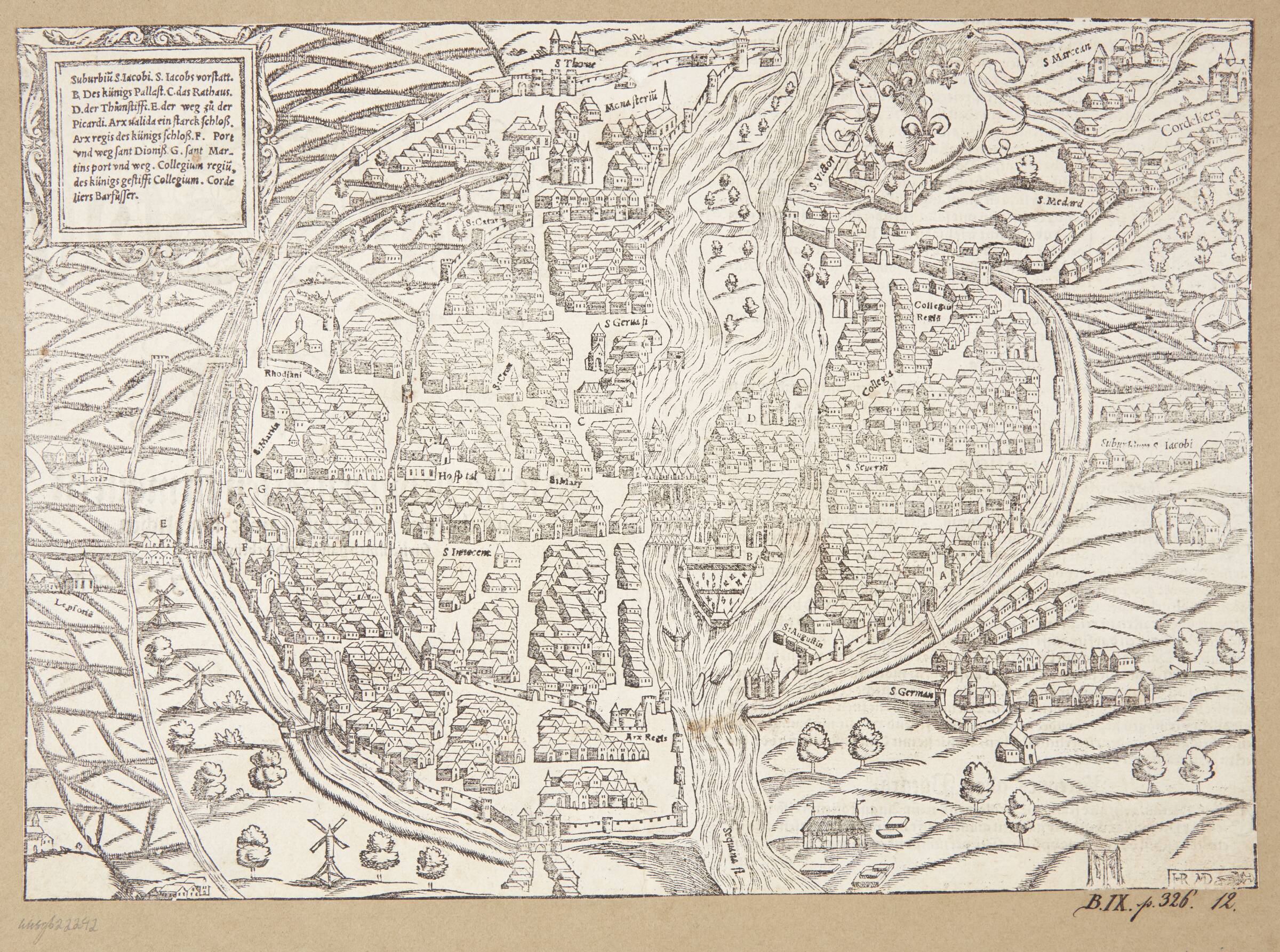 Kort over Paris, Hans Rudolf Manuel Deutsch, 1548-1549